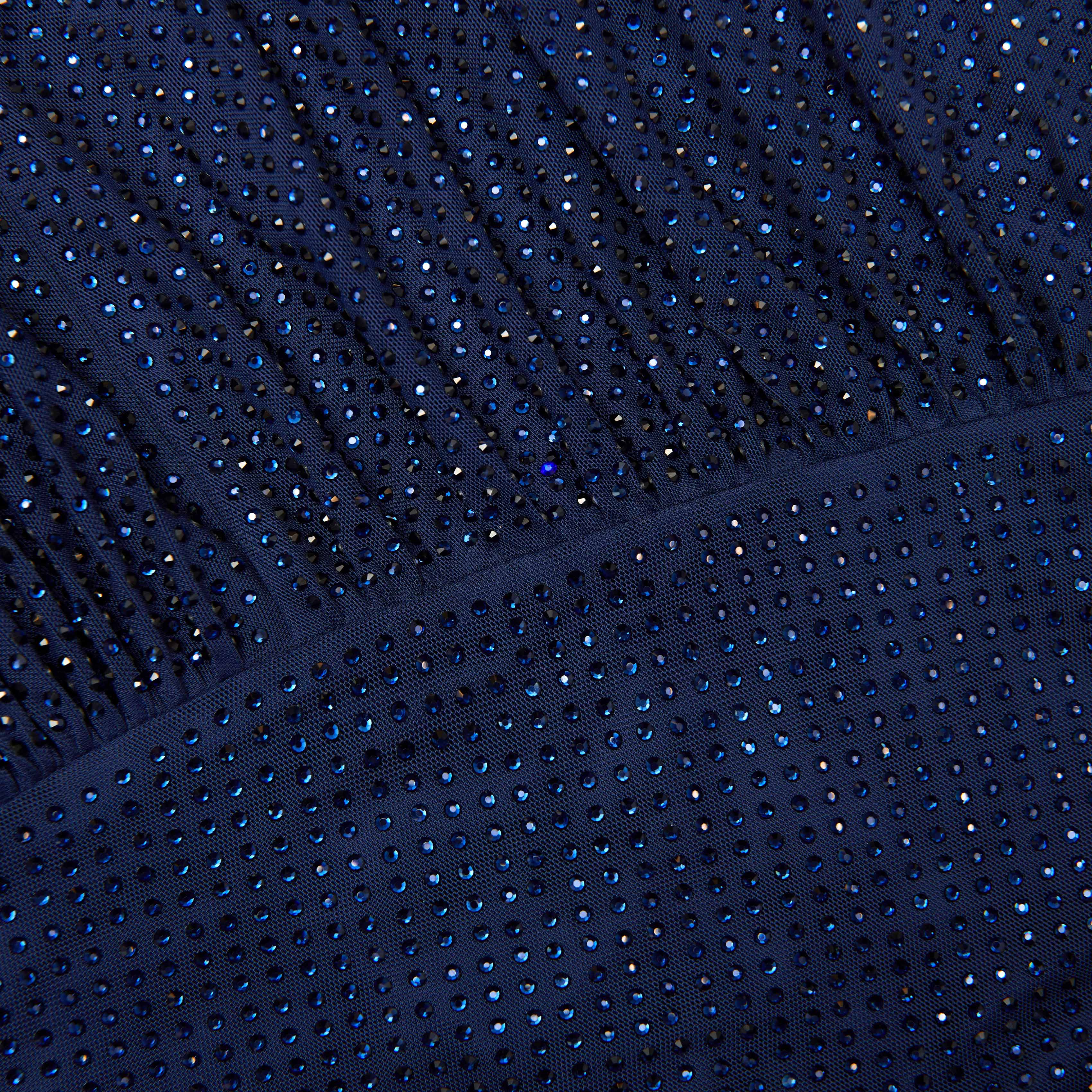 Navy Rhinestone Mesh Cut Out Maxi Dress - Image 5