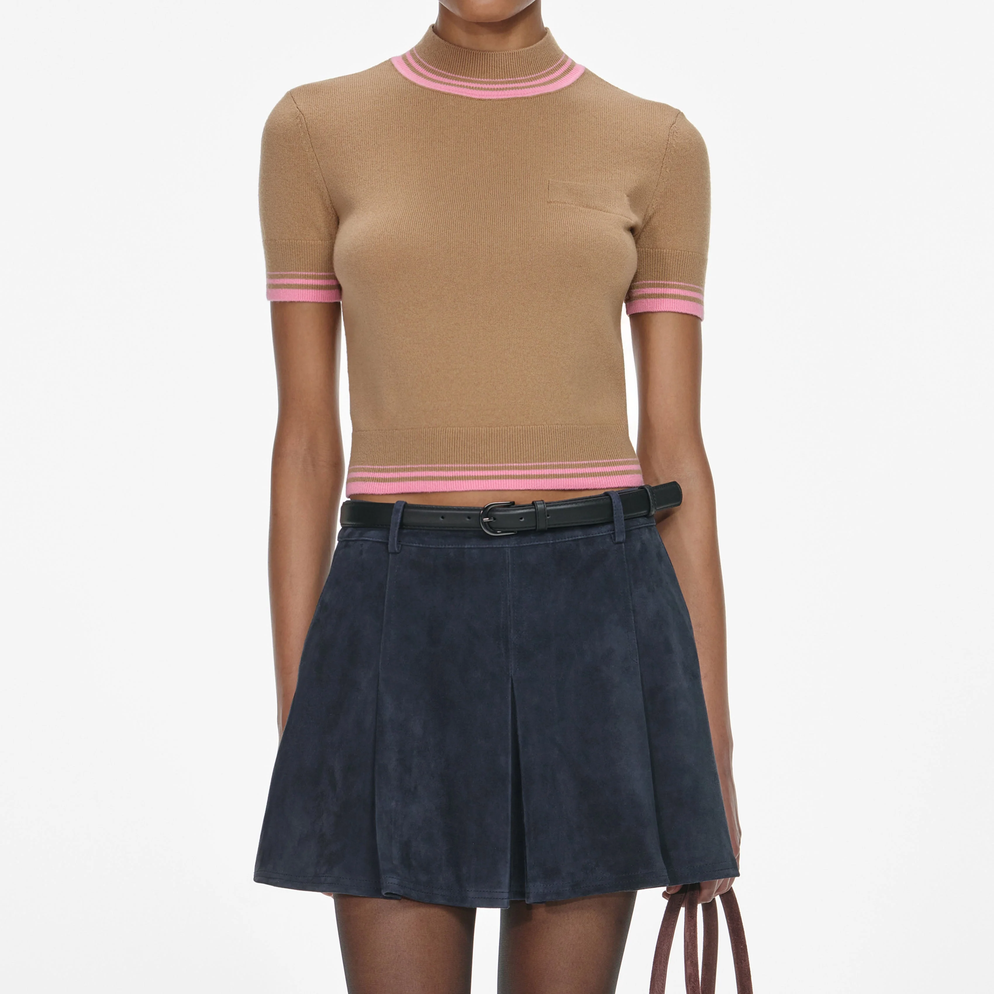 Navy Suede Mini Skirt - Image 4