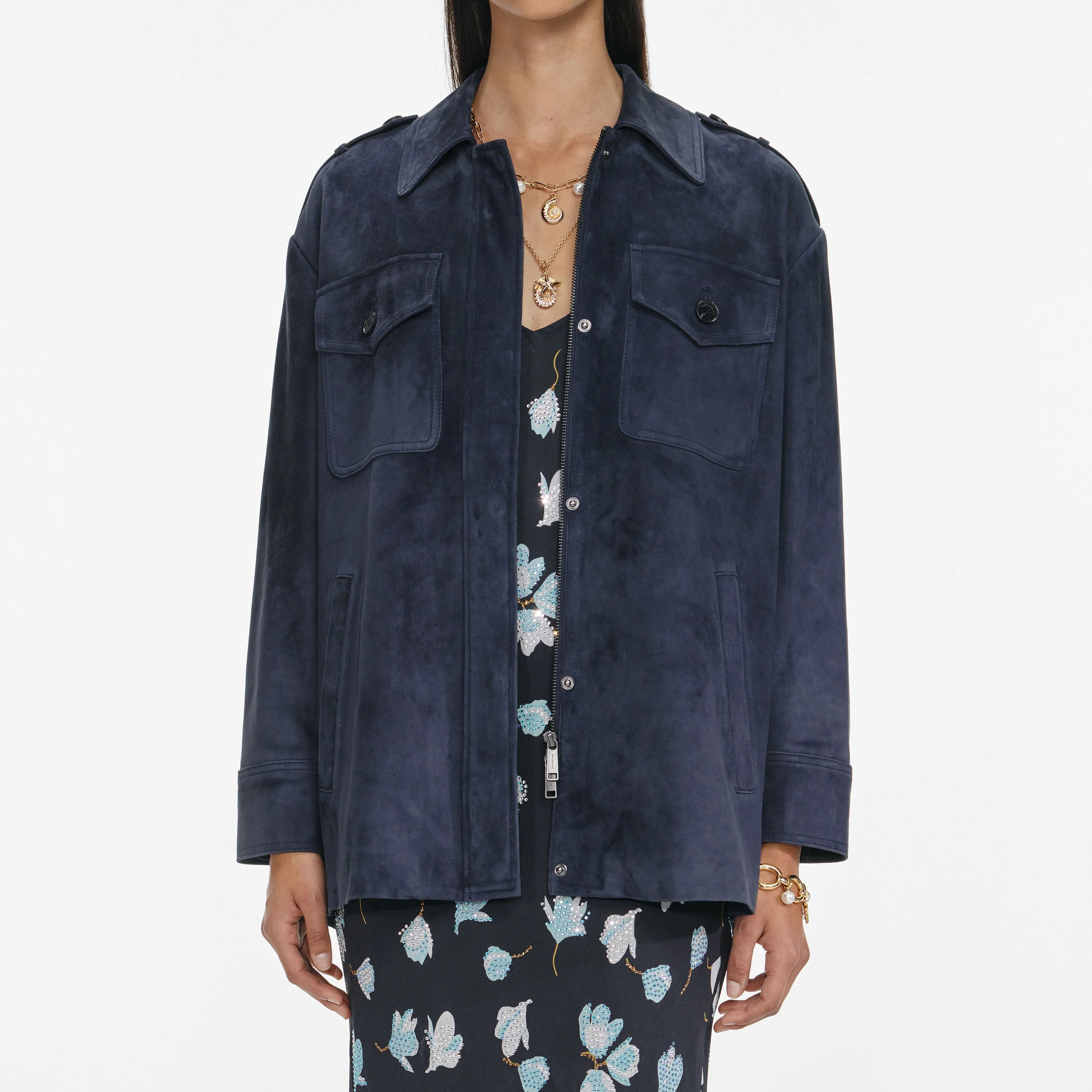 Navy Suede Oversized Jacket - Image 4