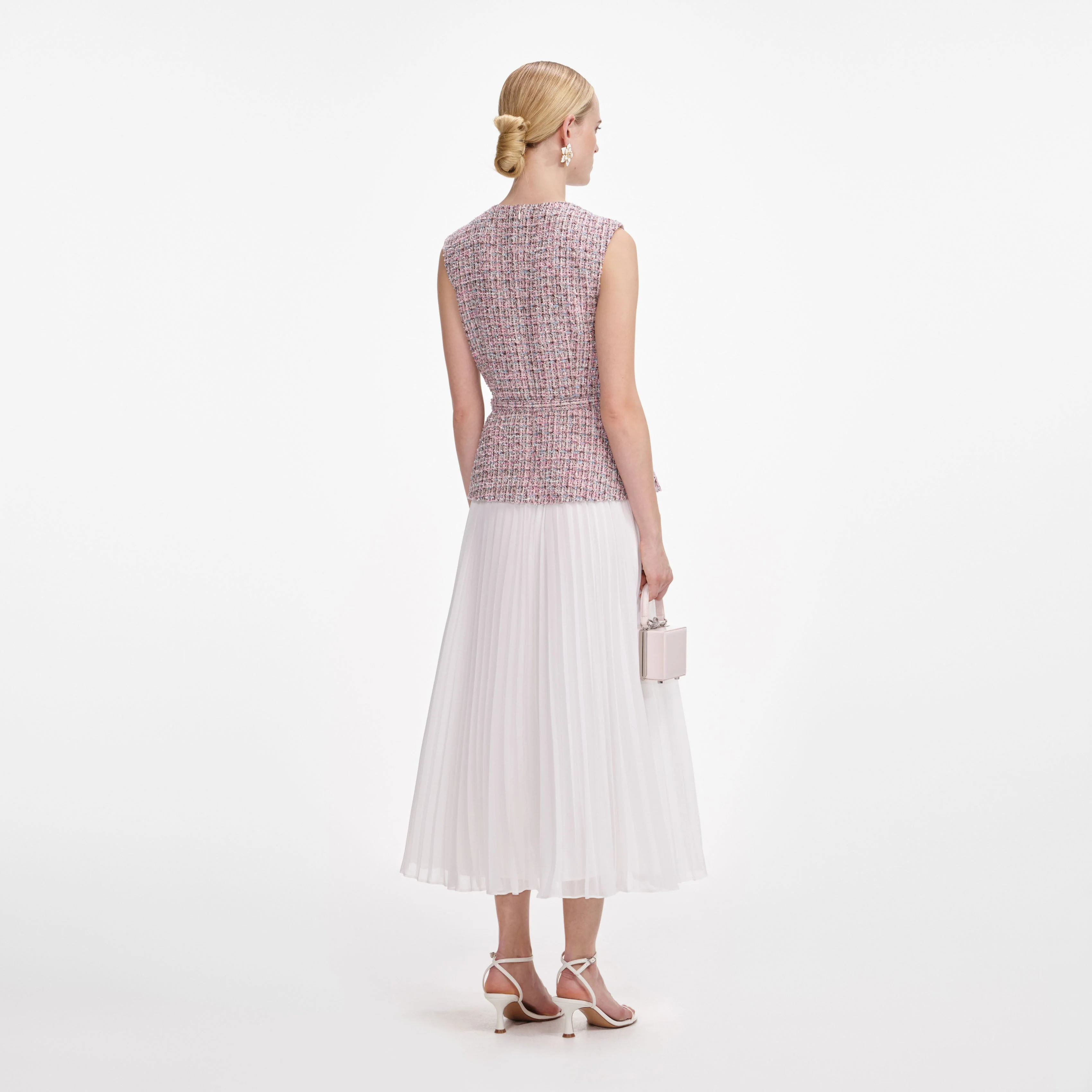 Pink Boucle Chiffon Midi Dress - Image 3