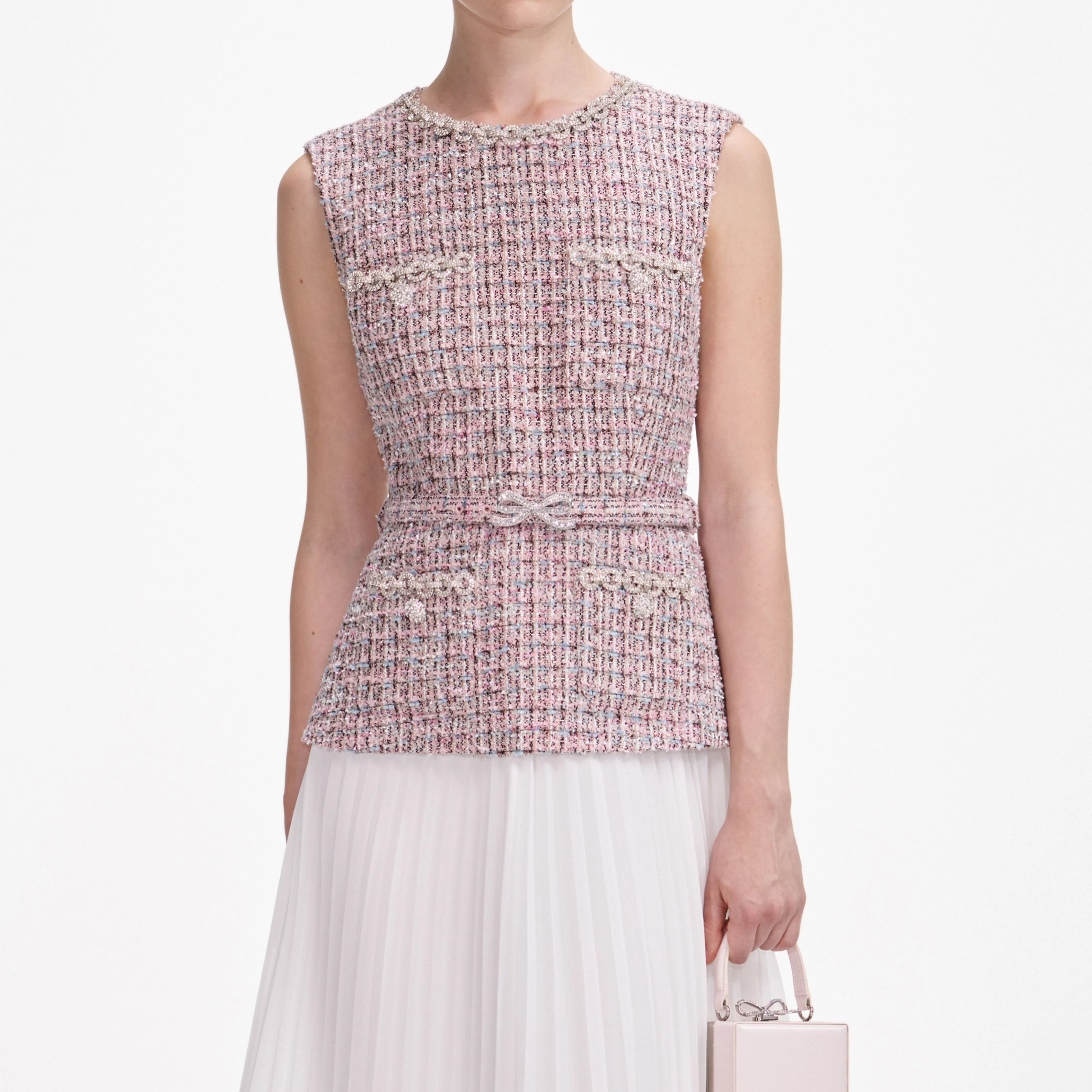 Pink Boucle Chiffon Midi Dress - Image 4