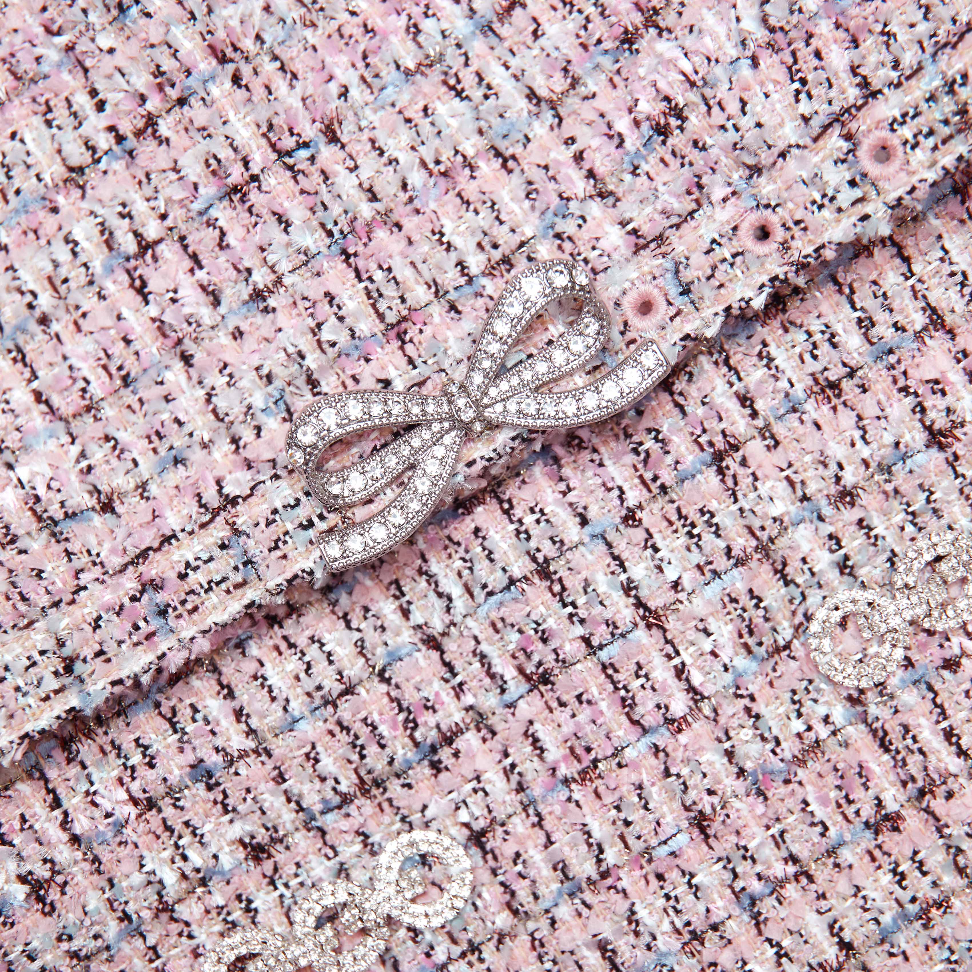 Pink Boucle Chiffon Mini Dress - Image 5