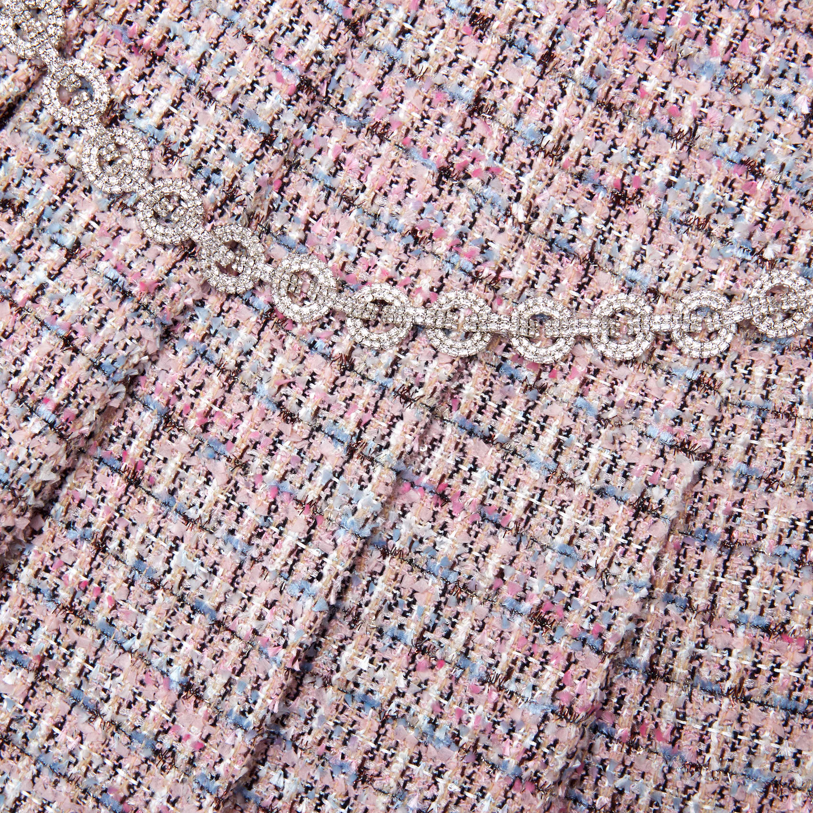 Pink Boucle Crystal Belt Mini Skirt - Image 5