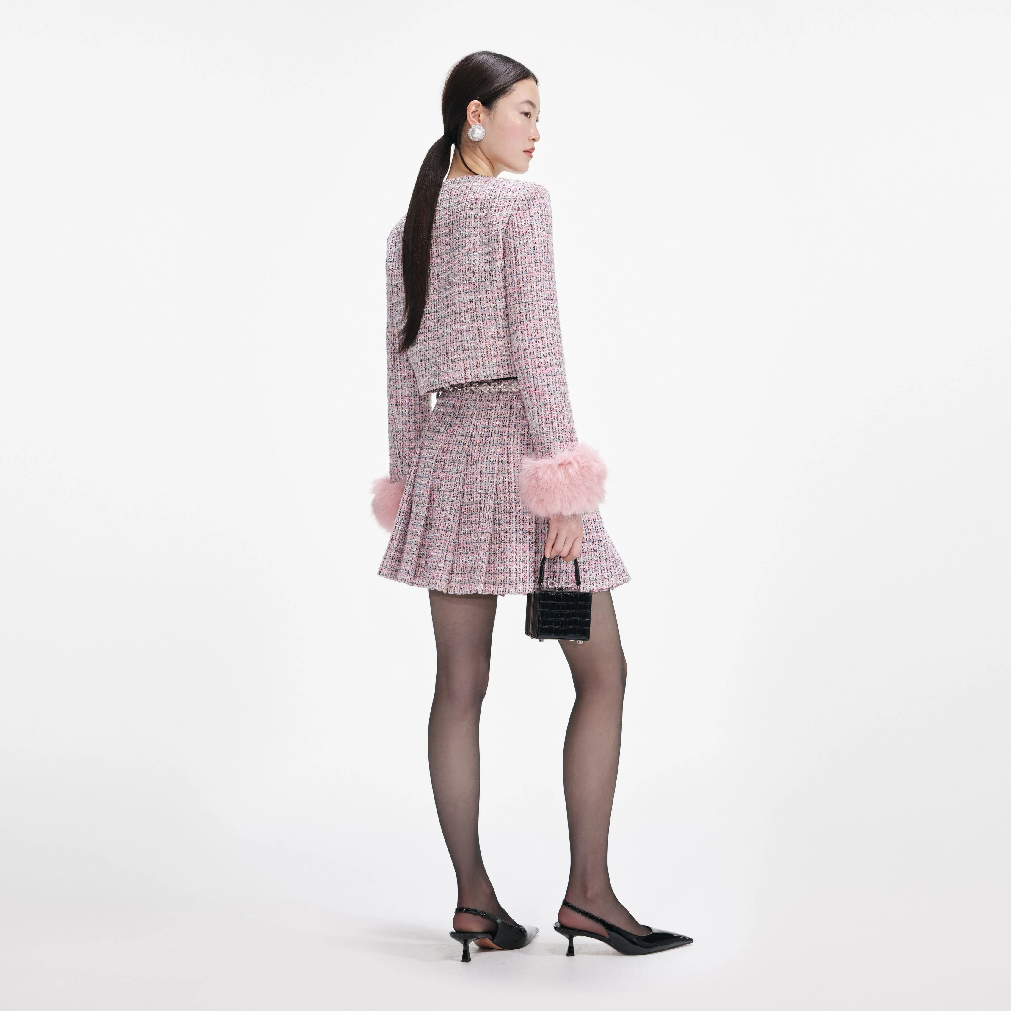 Pink Boucle Fur Cuff Jacket - Image 3