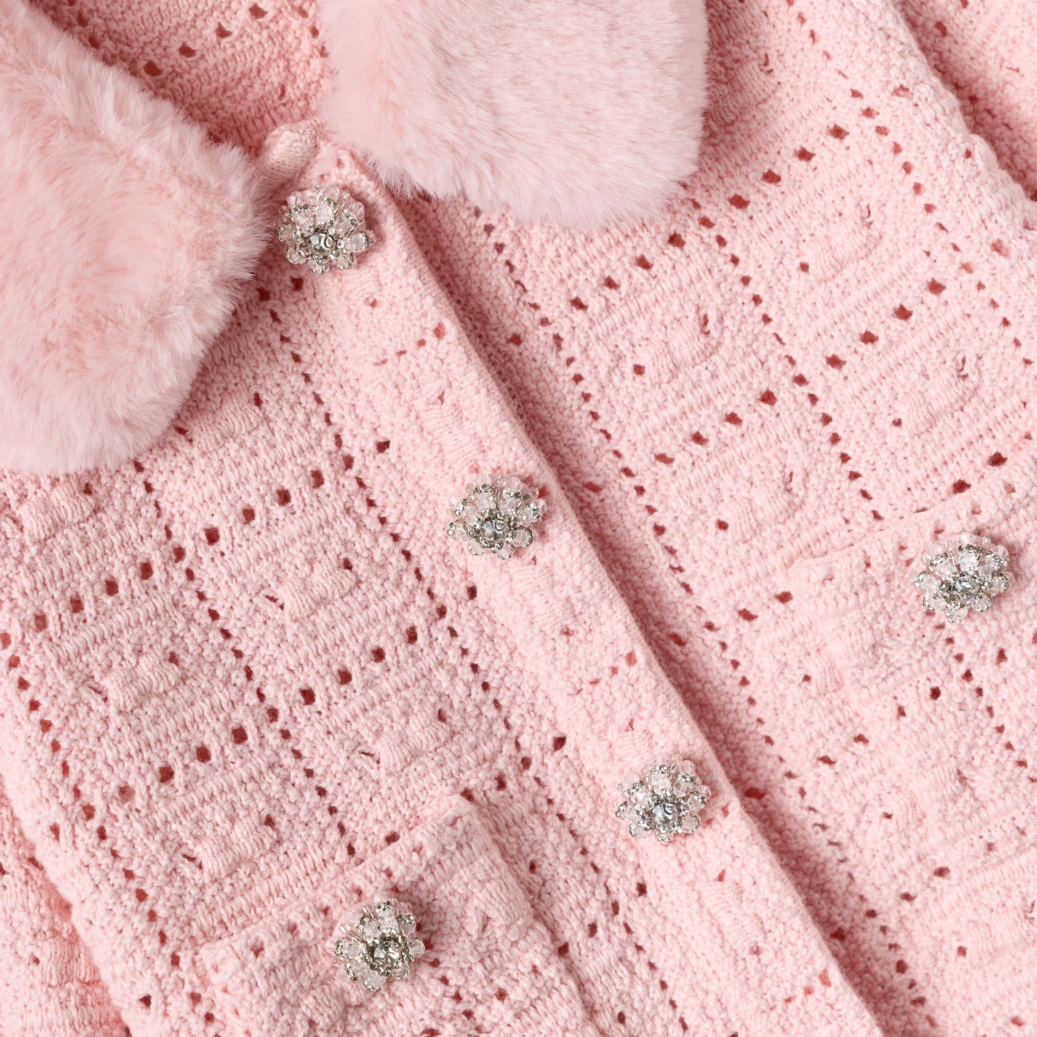 Pink Textured Knit Fur Cardigan - Image 4