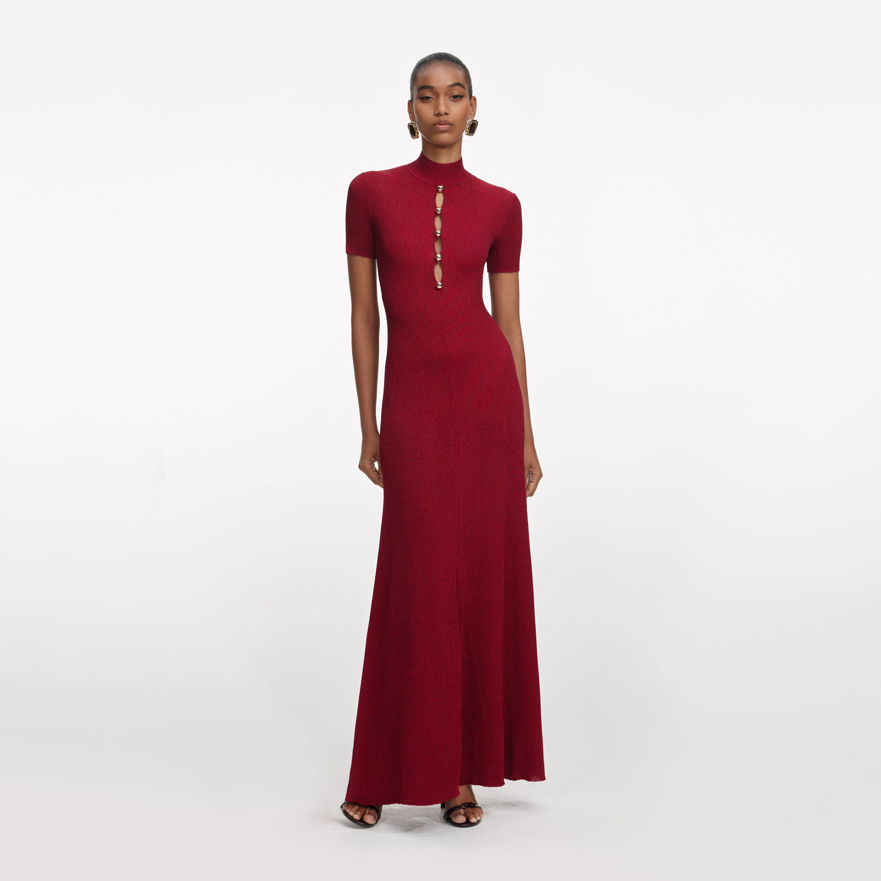 Red Lurex Knit Maxi Dress