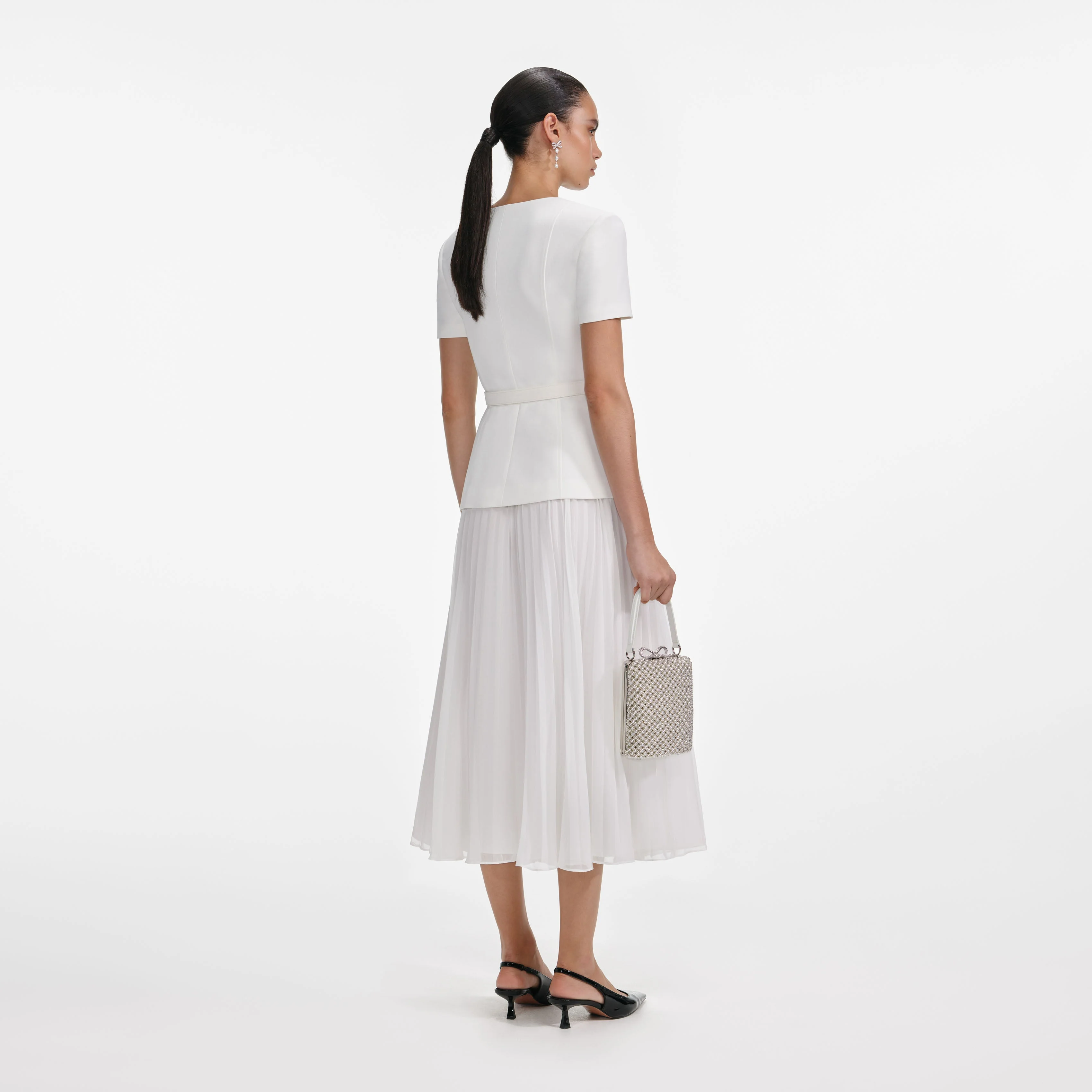 White Crepe Chiffon Midi Dress - Image 3