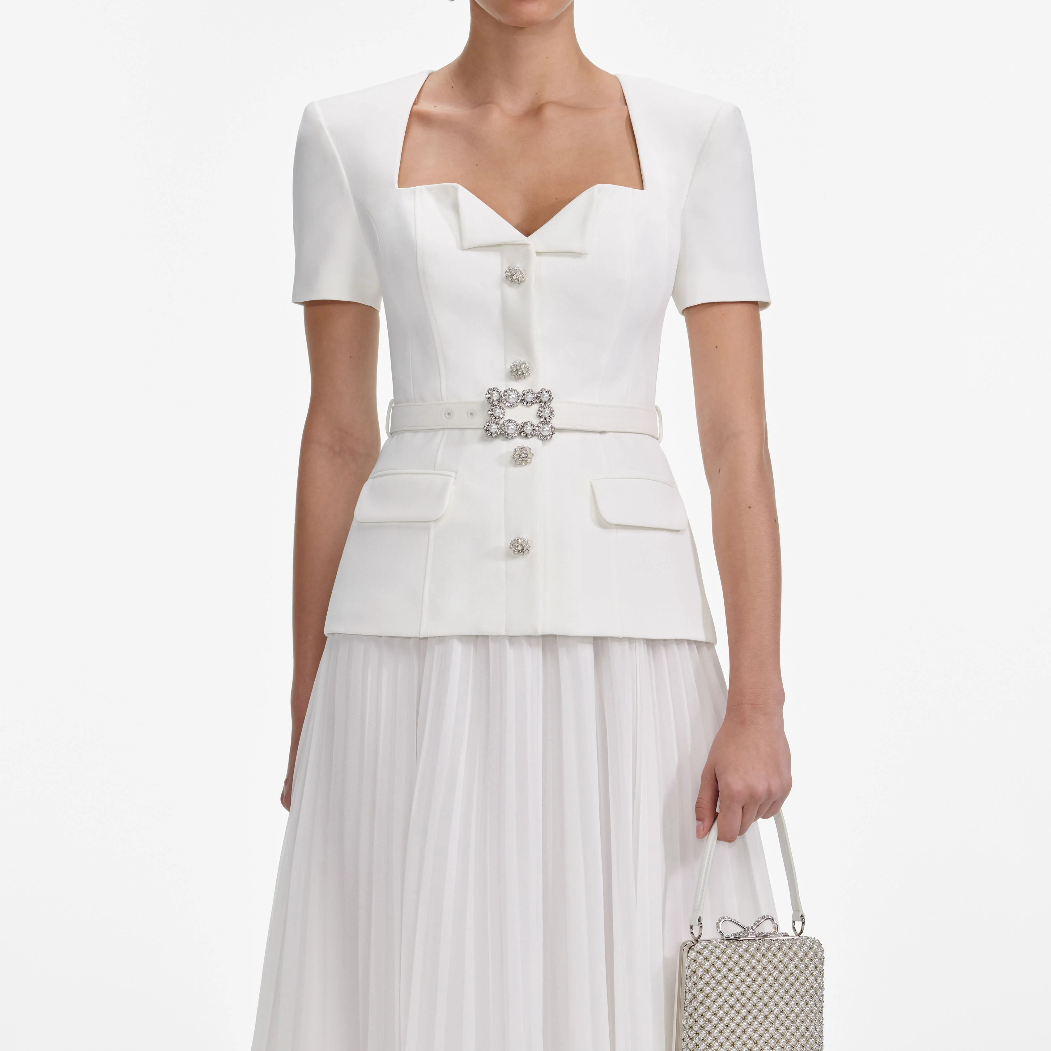 White Crepe Chiffon Midi Dress - Image 4