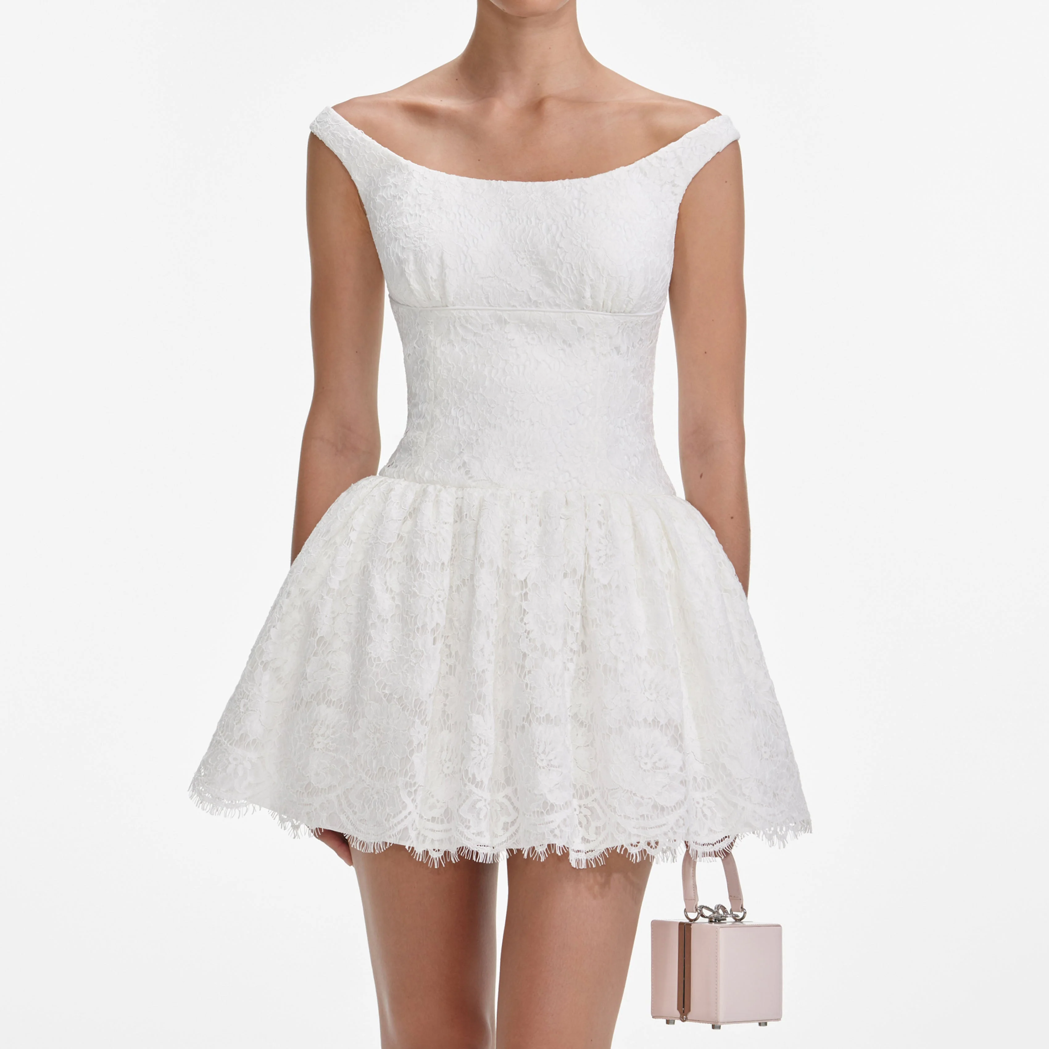 White Floral Lace Mini Dress - Image 4