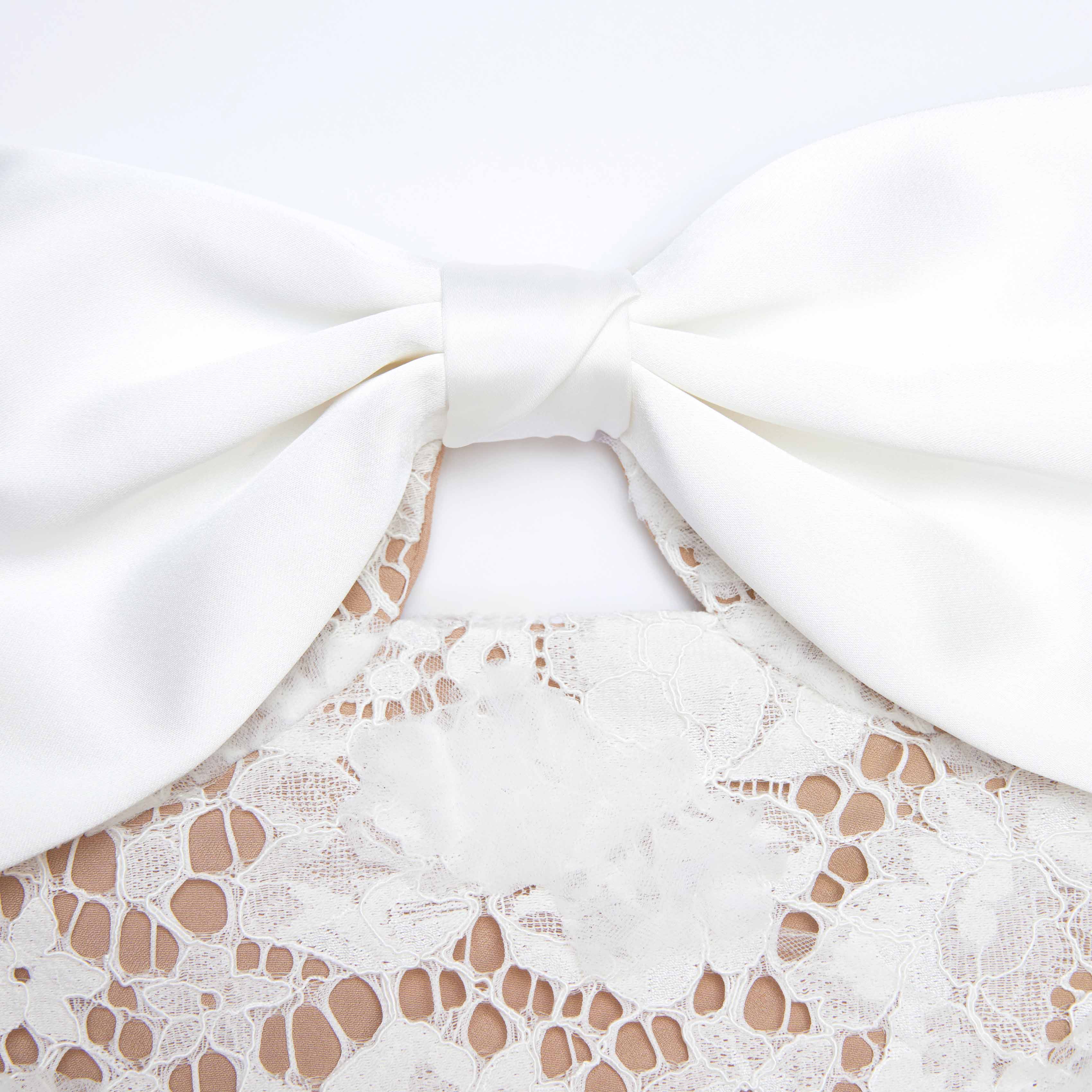 White Lace Bow Mini Dress - Image 5