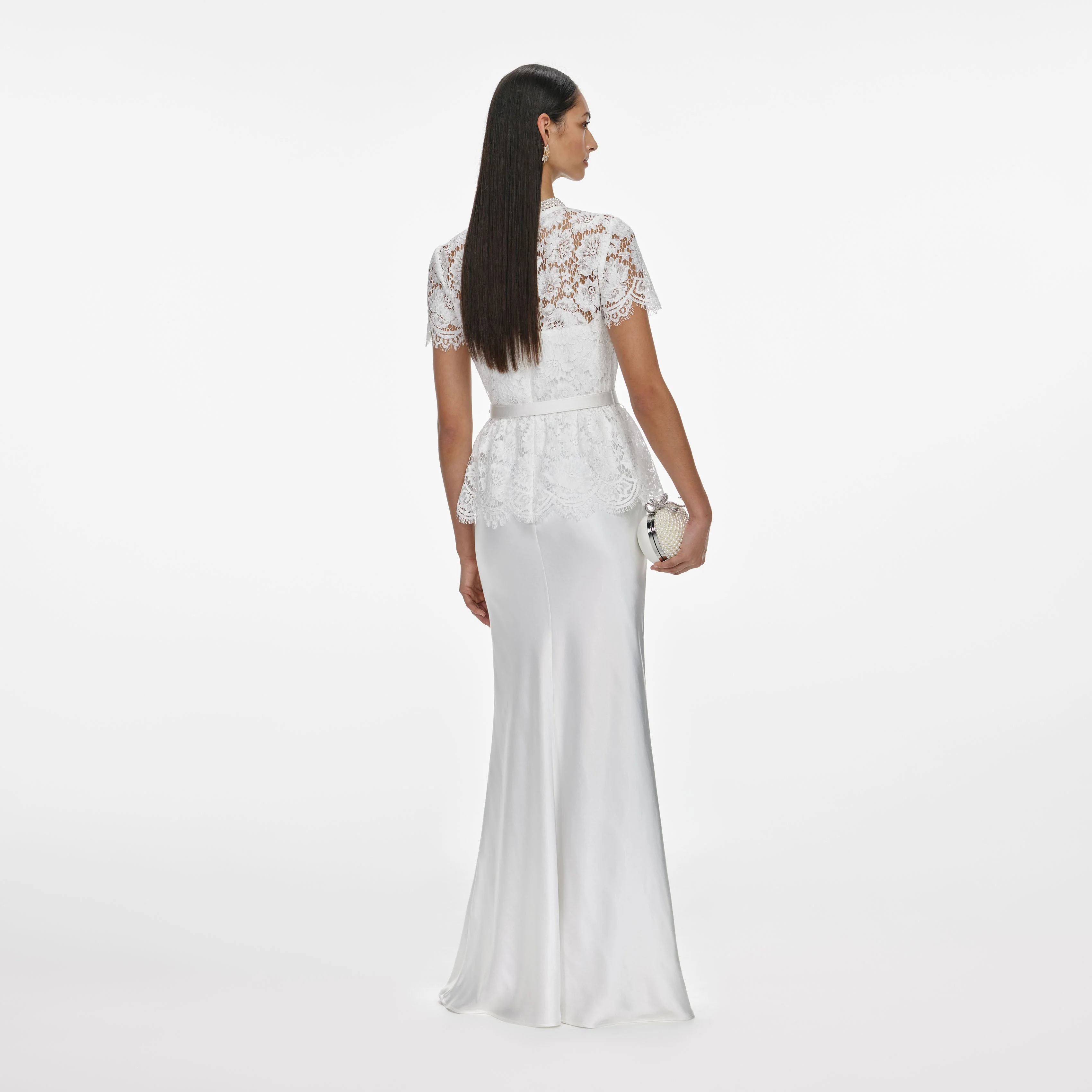White Lace Satin Maxi Dress - Image 3