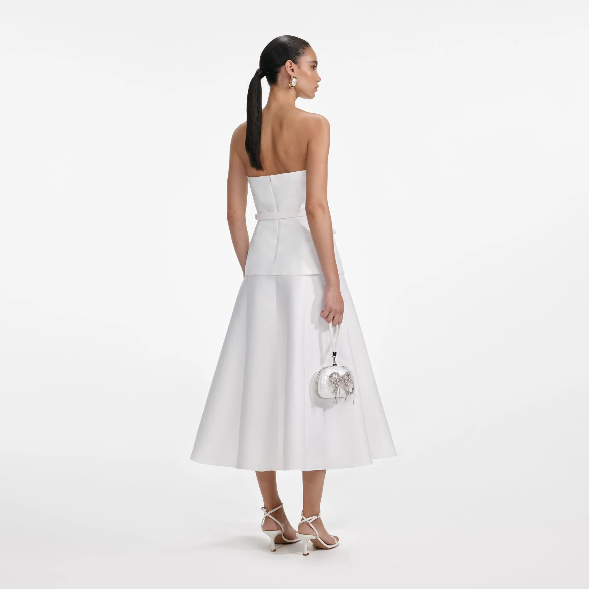 White Taffeta Bandeau Midi Dress - Image 3