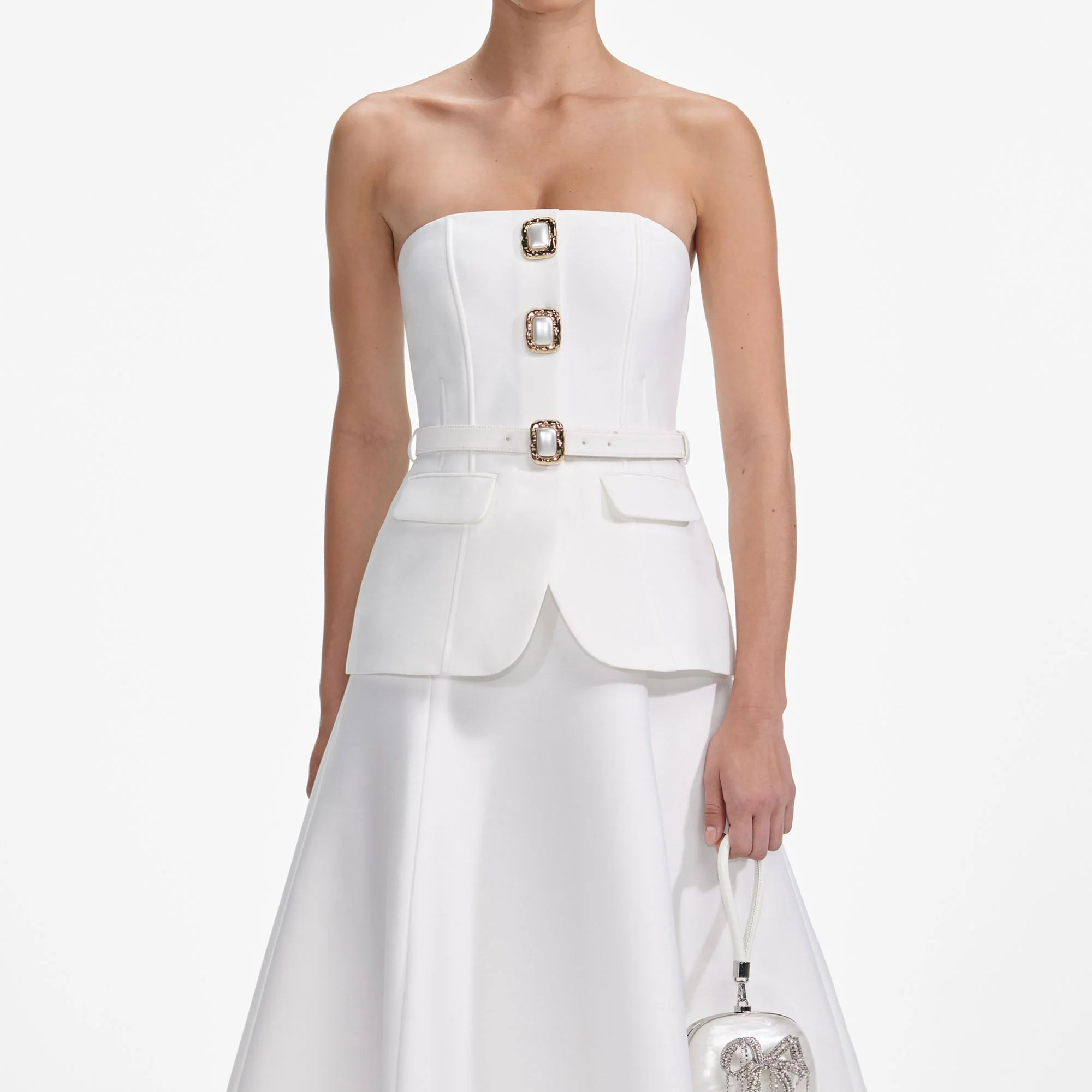 White Taffeta Bandeau Midi Dress - Image 4