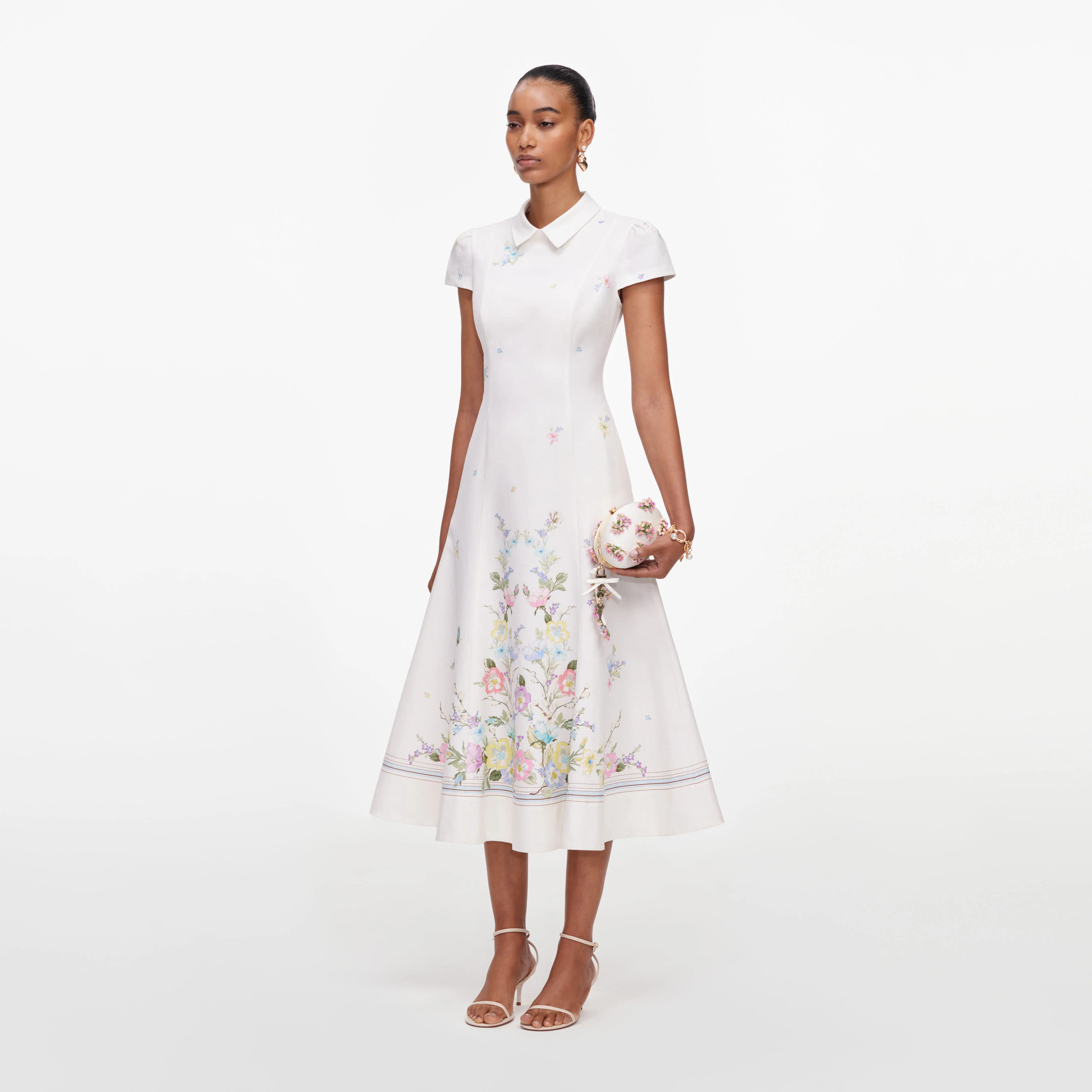 White Floral Linen Blend Midi Dress - Image 2