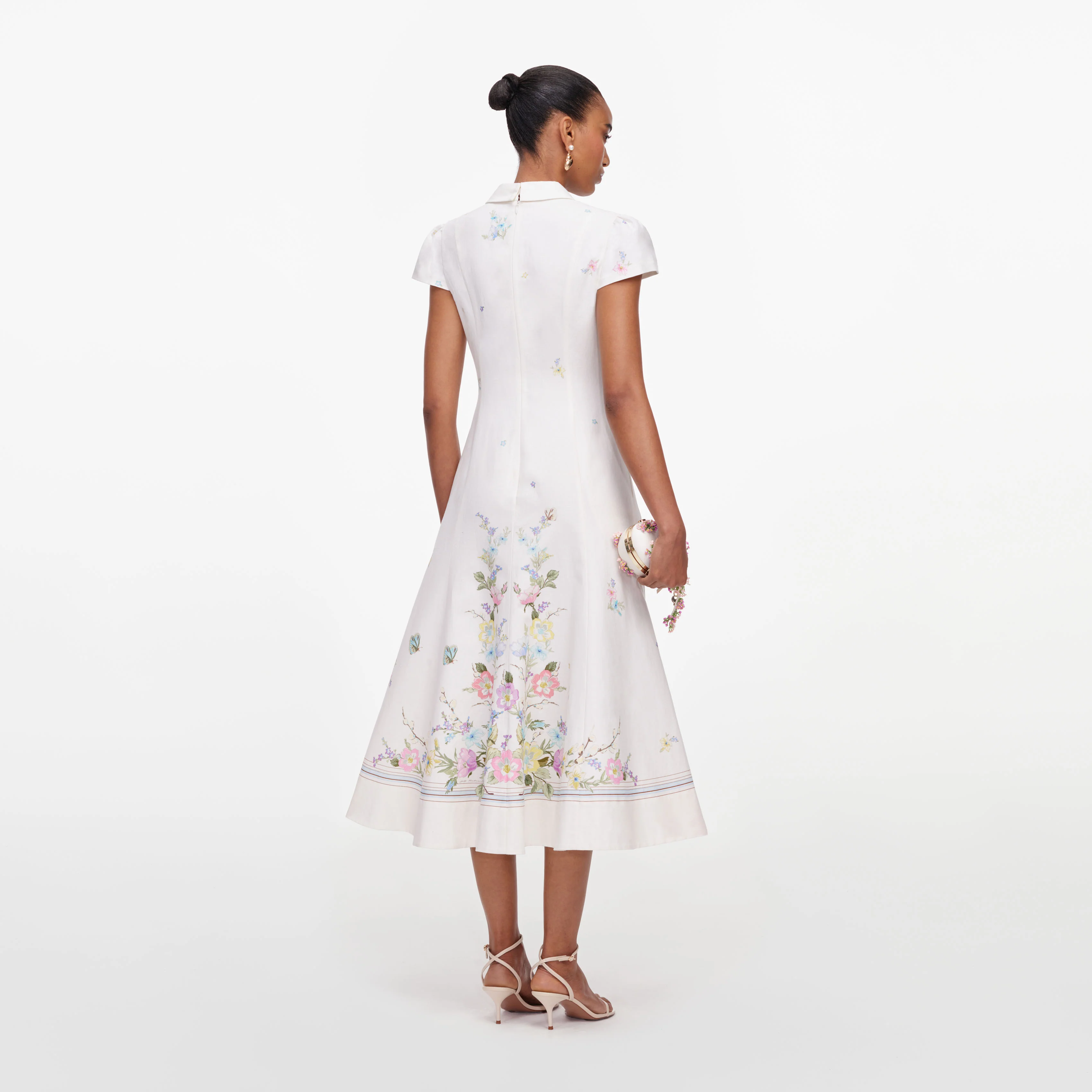 White Floral Linen Blend Midi Dress - Image 3