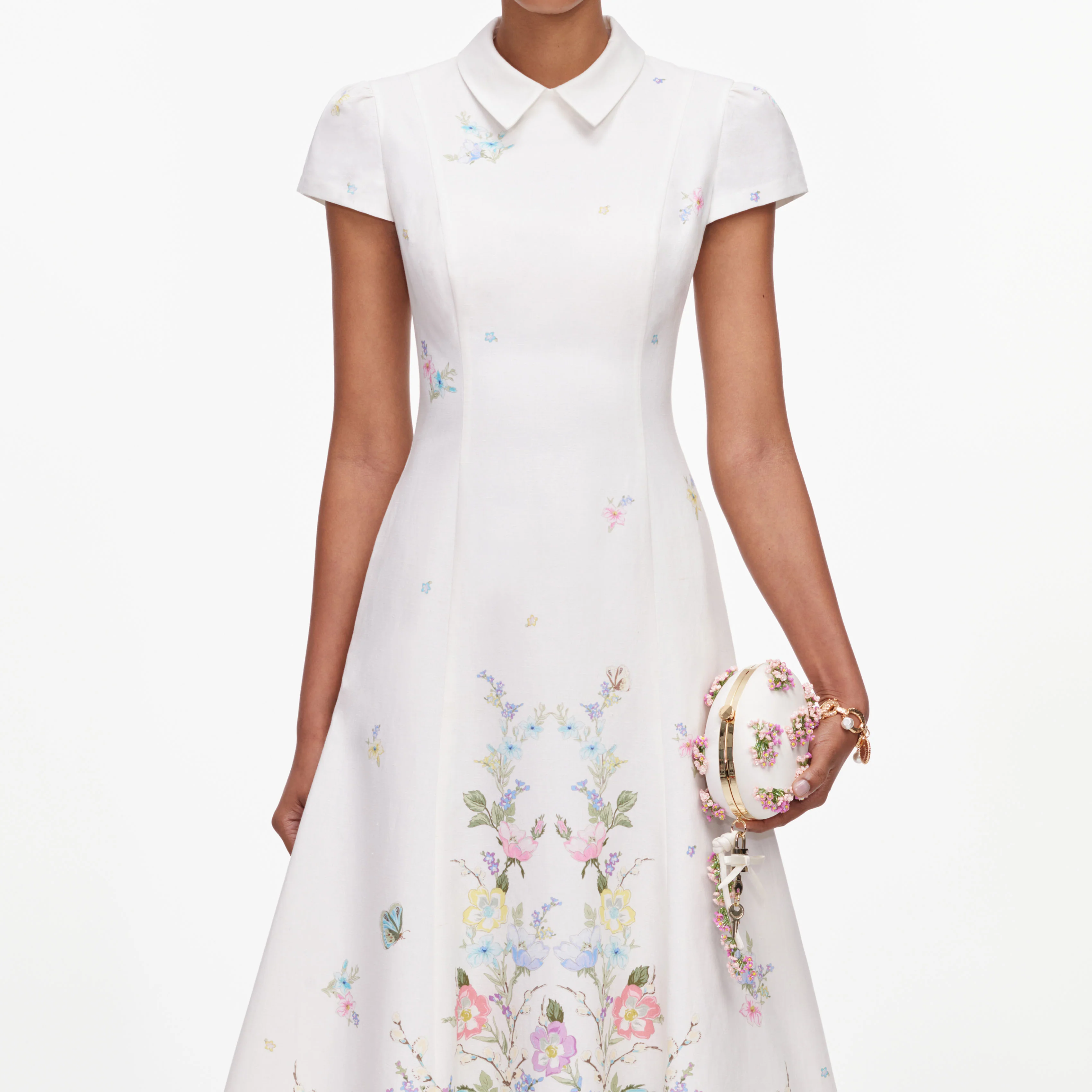 White Floral Linen Blend Midi Dress - Image 4