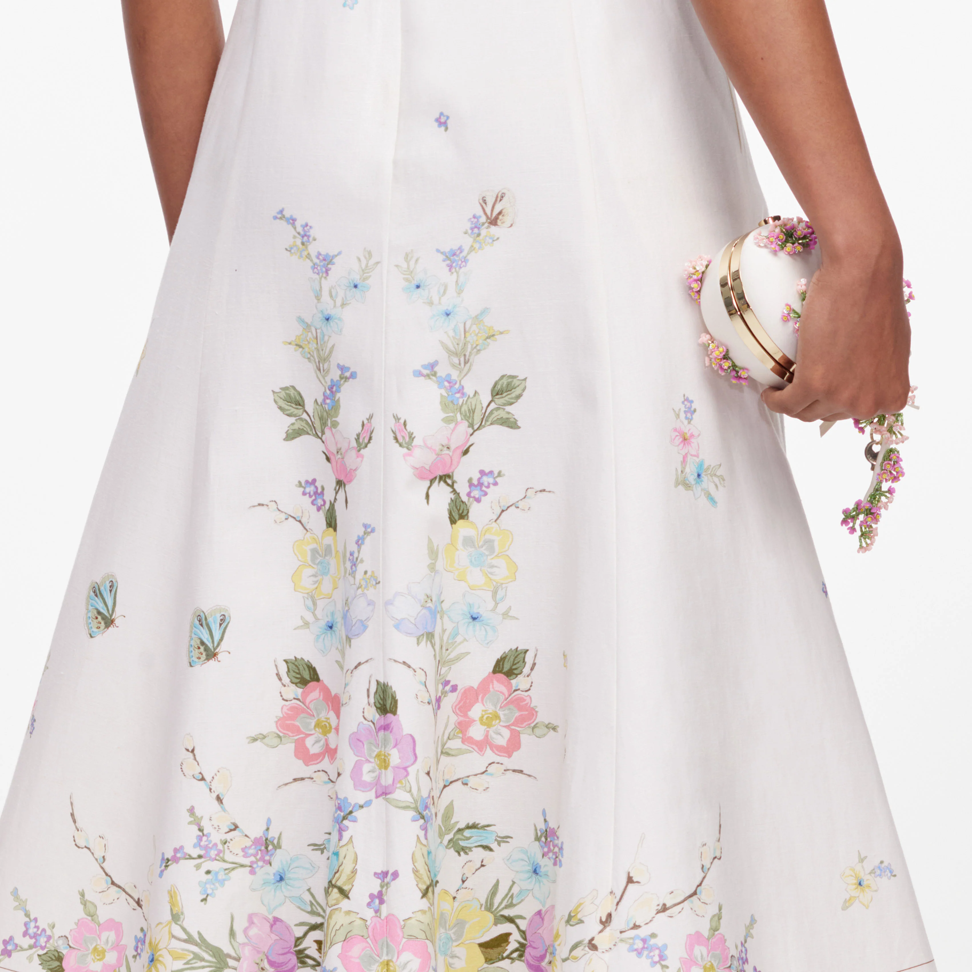 White Floral Linen Blend Midi Dress - Image 5