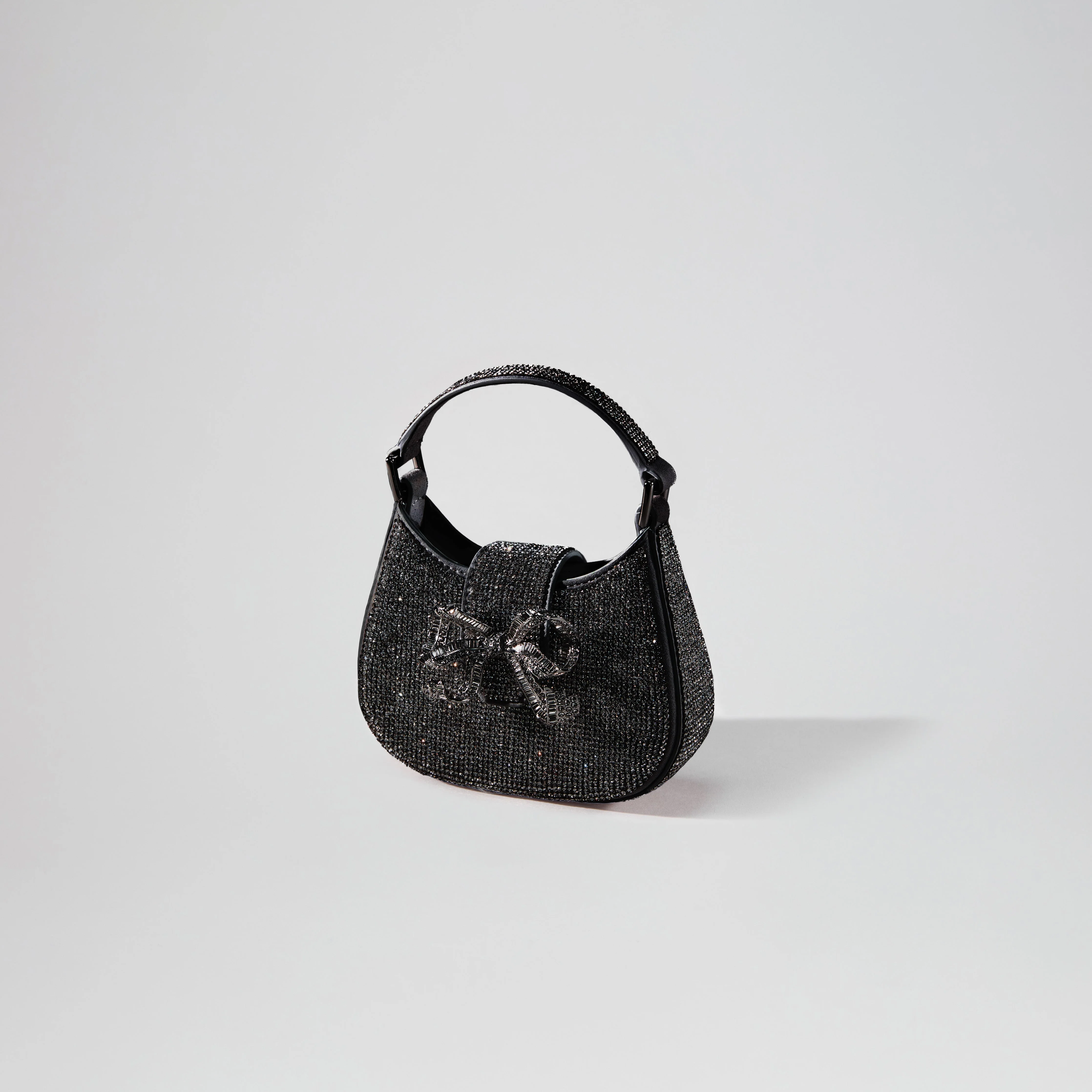 Black Rhinestone Crescent Bow Micro Bag - Image 2