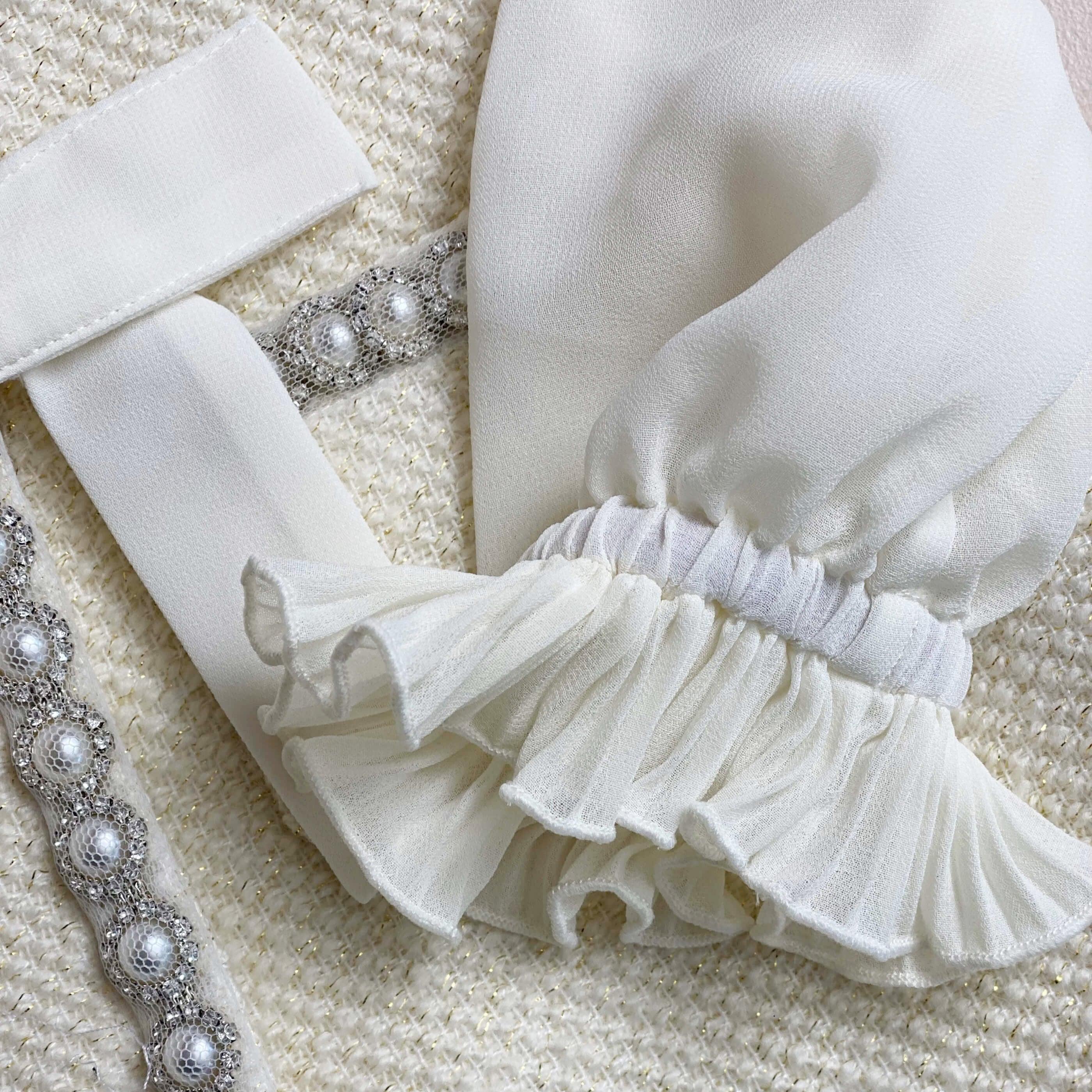 Cream Boucle And Chiffon Mini Dress - Image 5