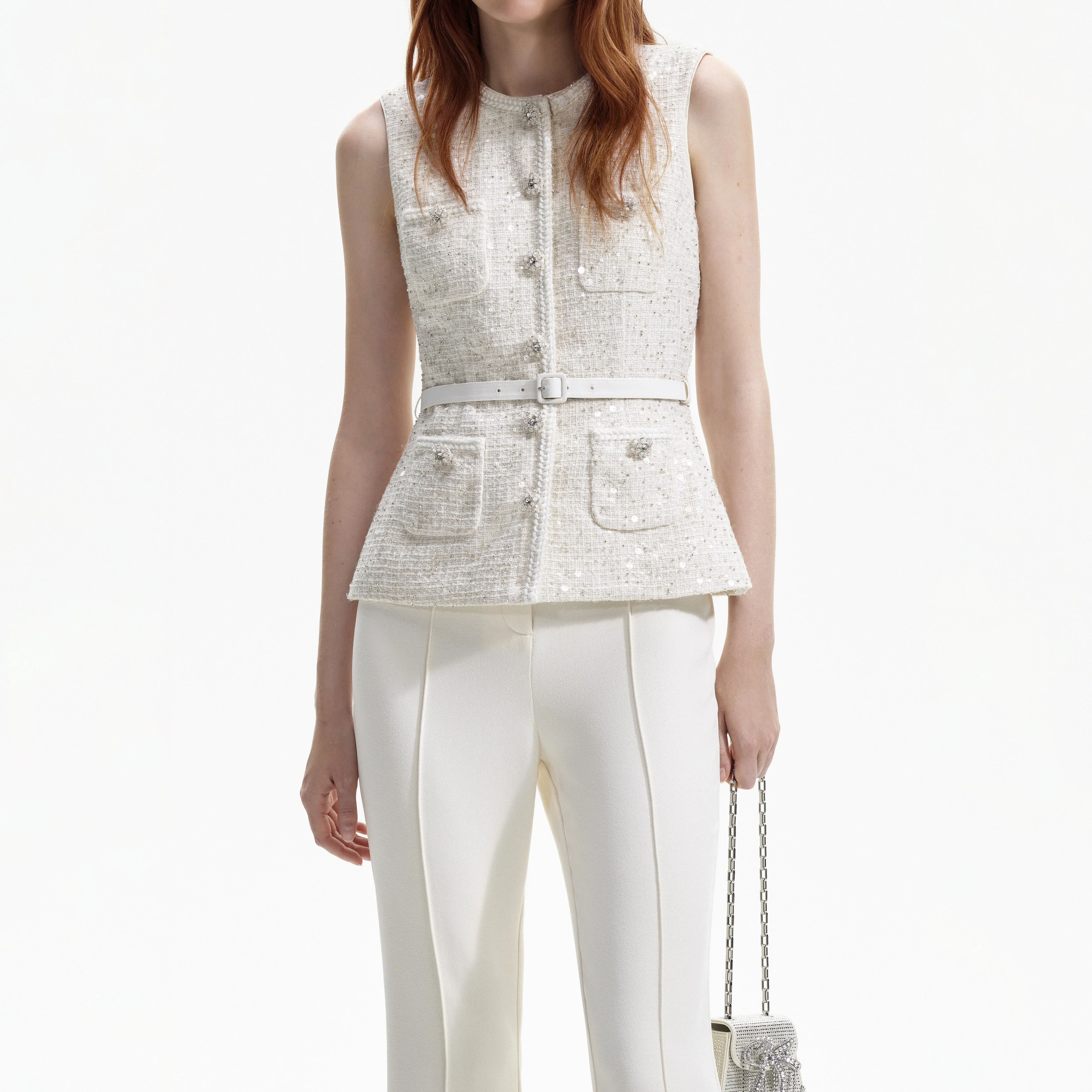 Cream Sequin Boucle Jumpsuit - Image 4