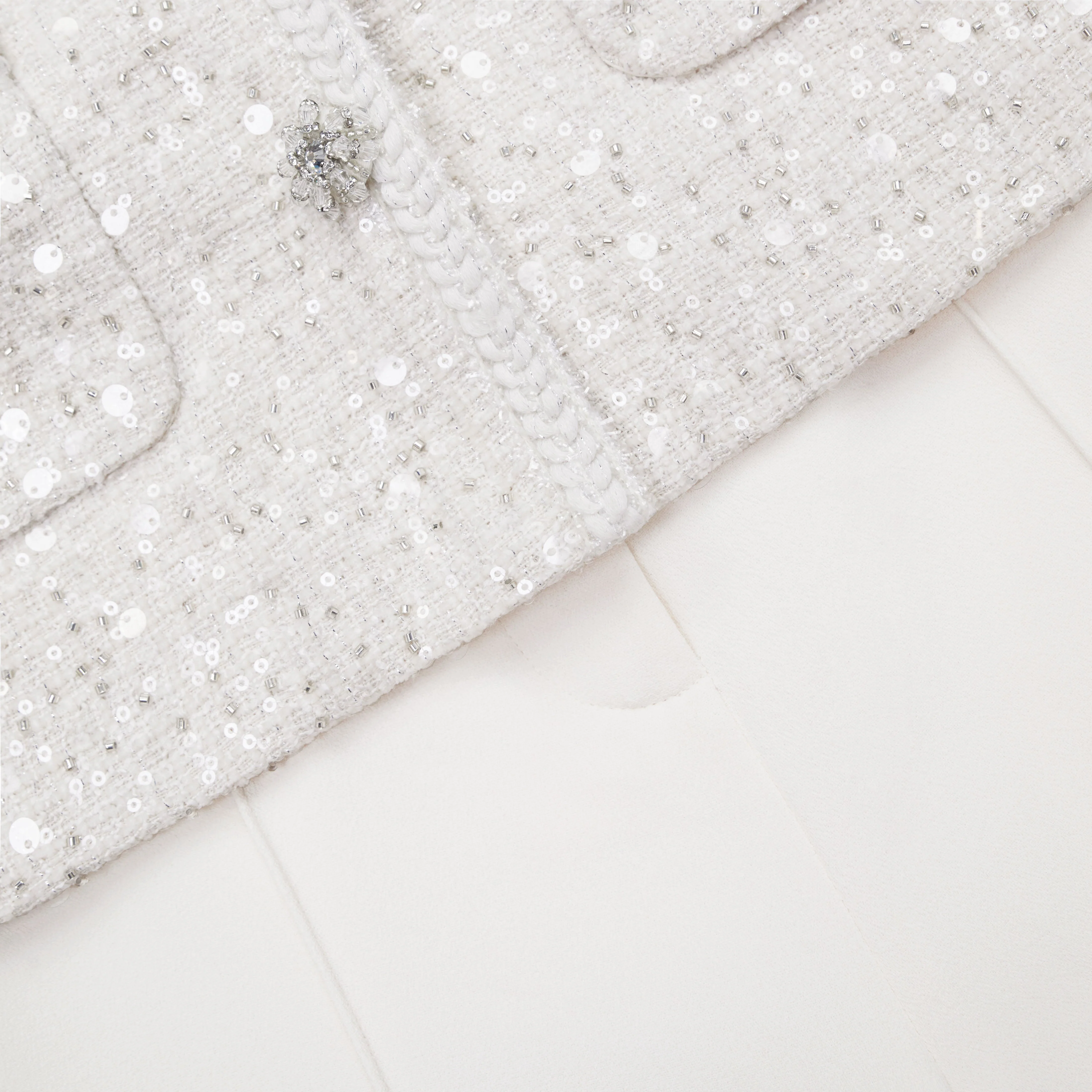 Cream Sequin Boucle Jumpsuit - Image 5
