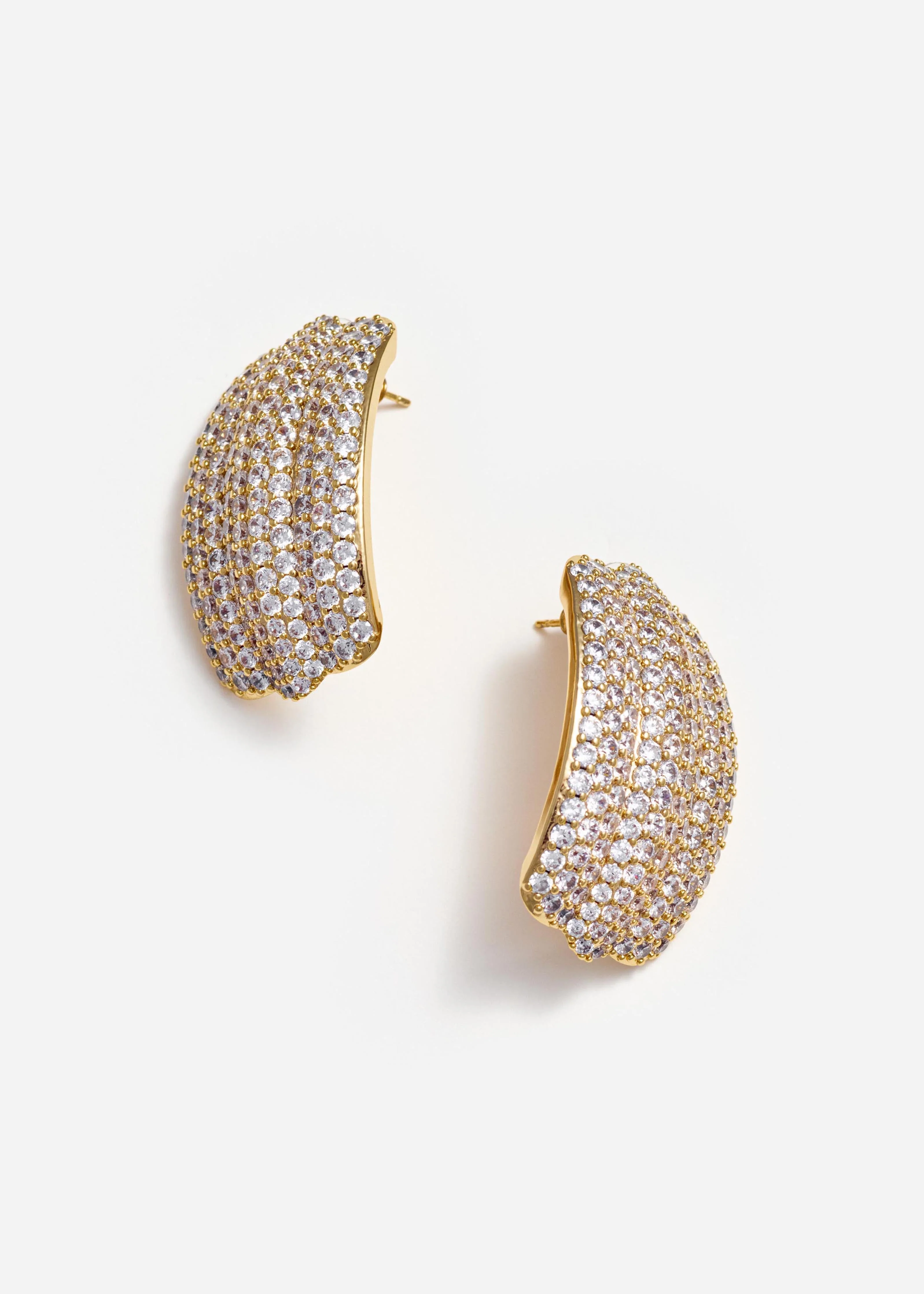 Gold Crystal Ridged Earrings - Image 3