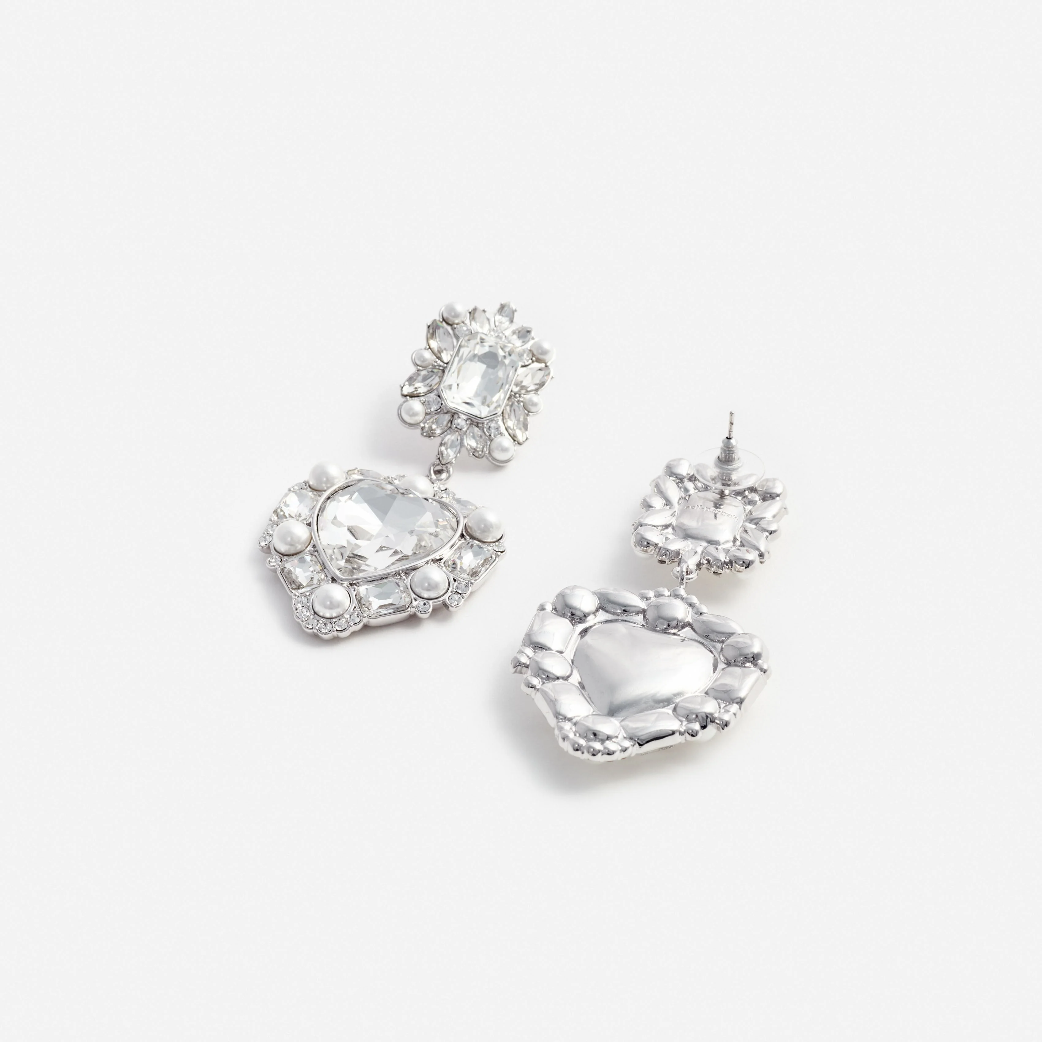 Crystal Pearl Tiered Heart Earrings - Image 3