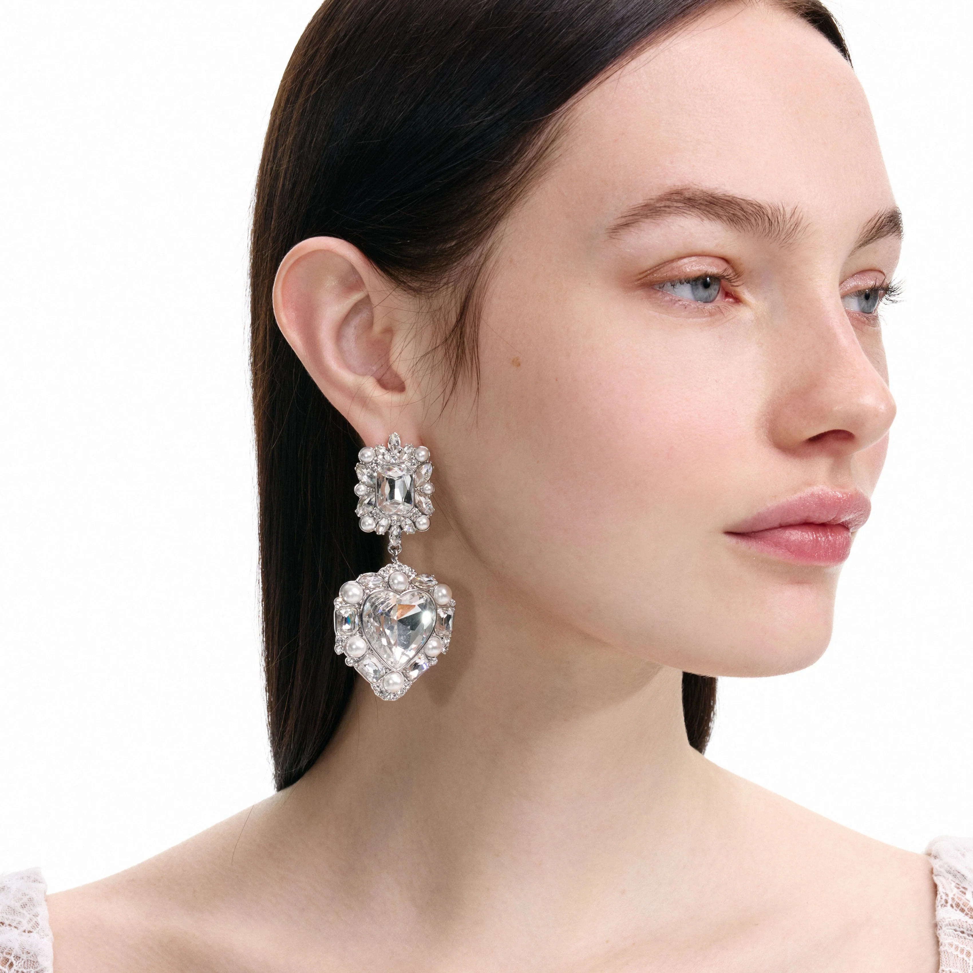 Crystal Pearl Tiered Heart Earrings - Image 4