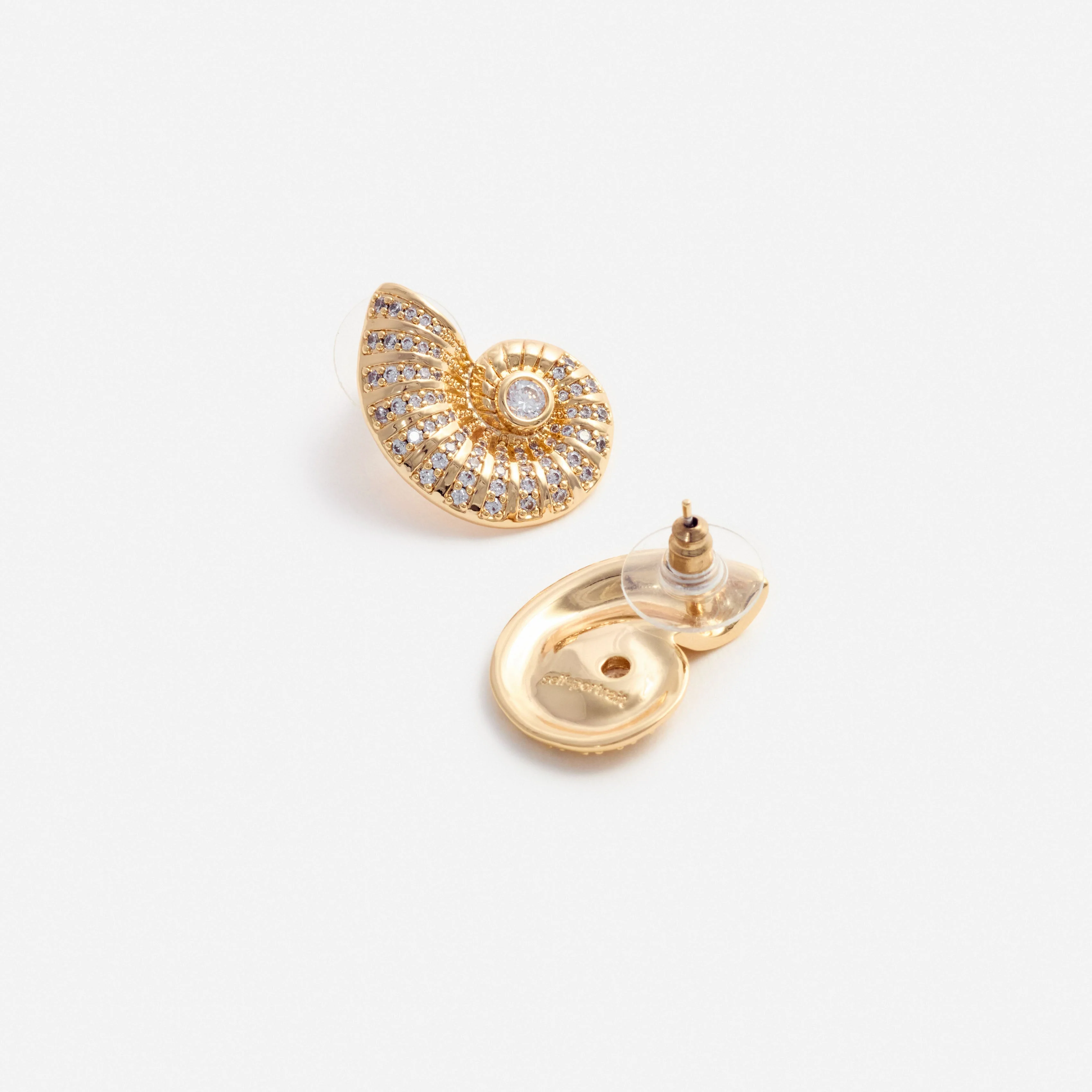 Gold Crystal Shell Earrings - Image 3