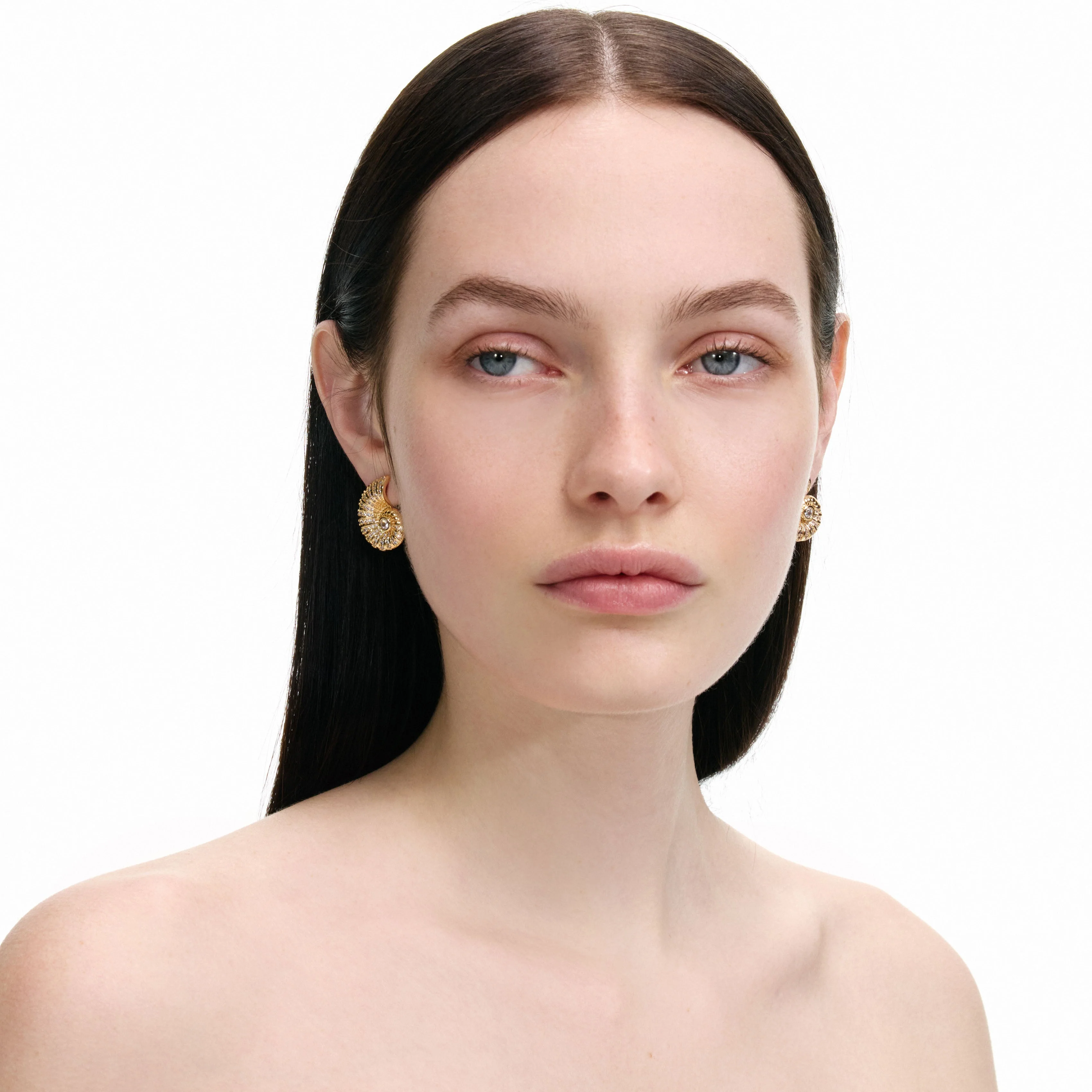 Gold Crystal Shell Earrings - Image 4