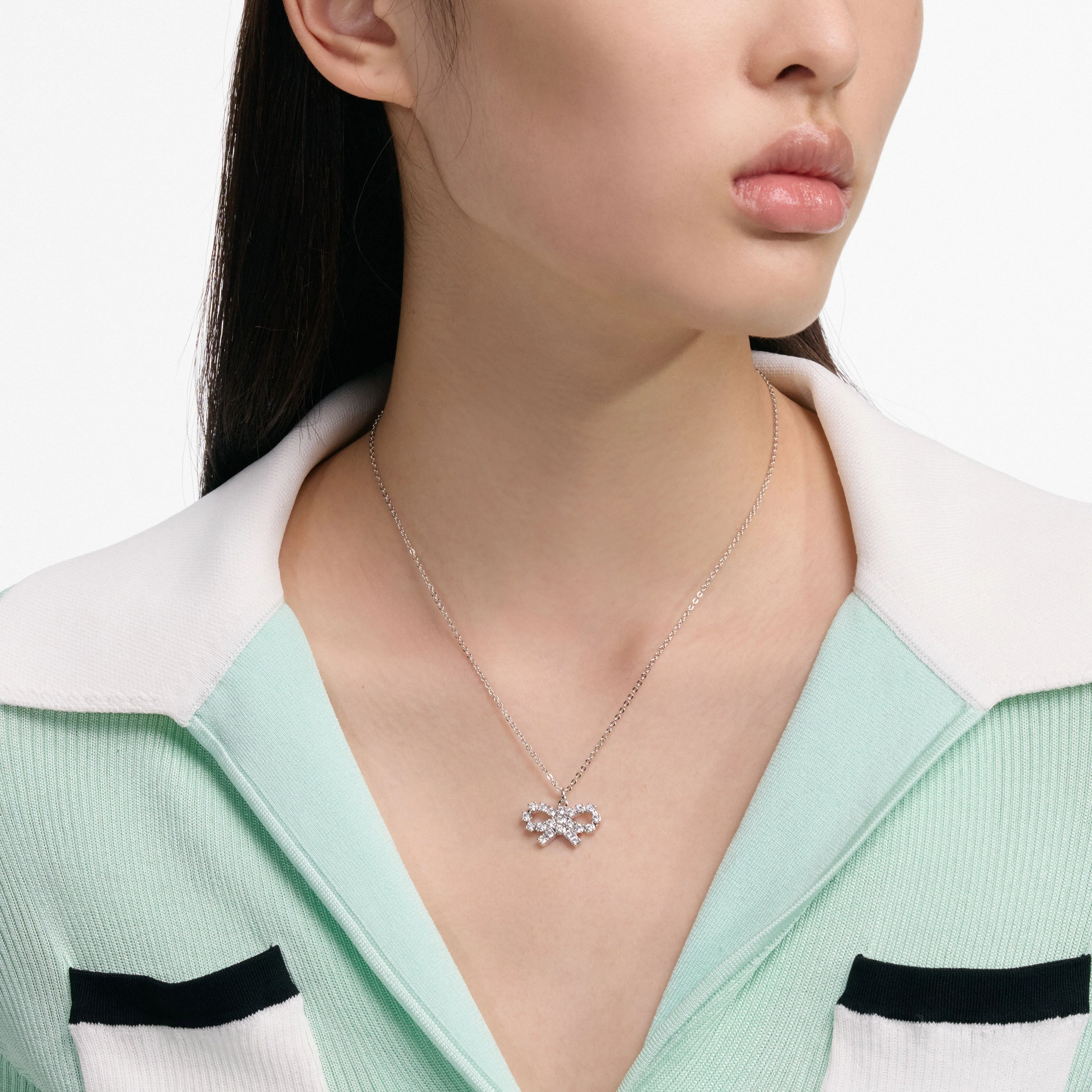Micro Crystal Bow Necklace - Image 4