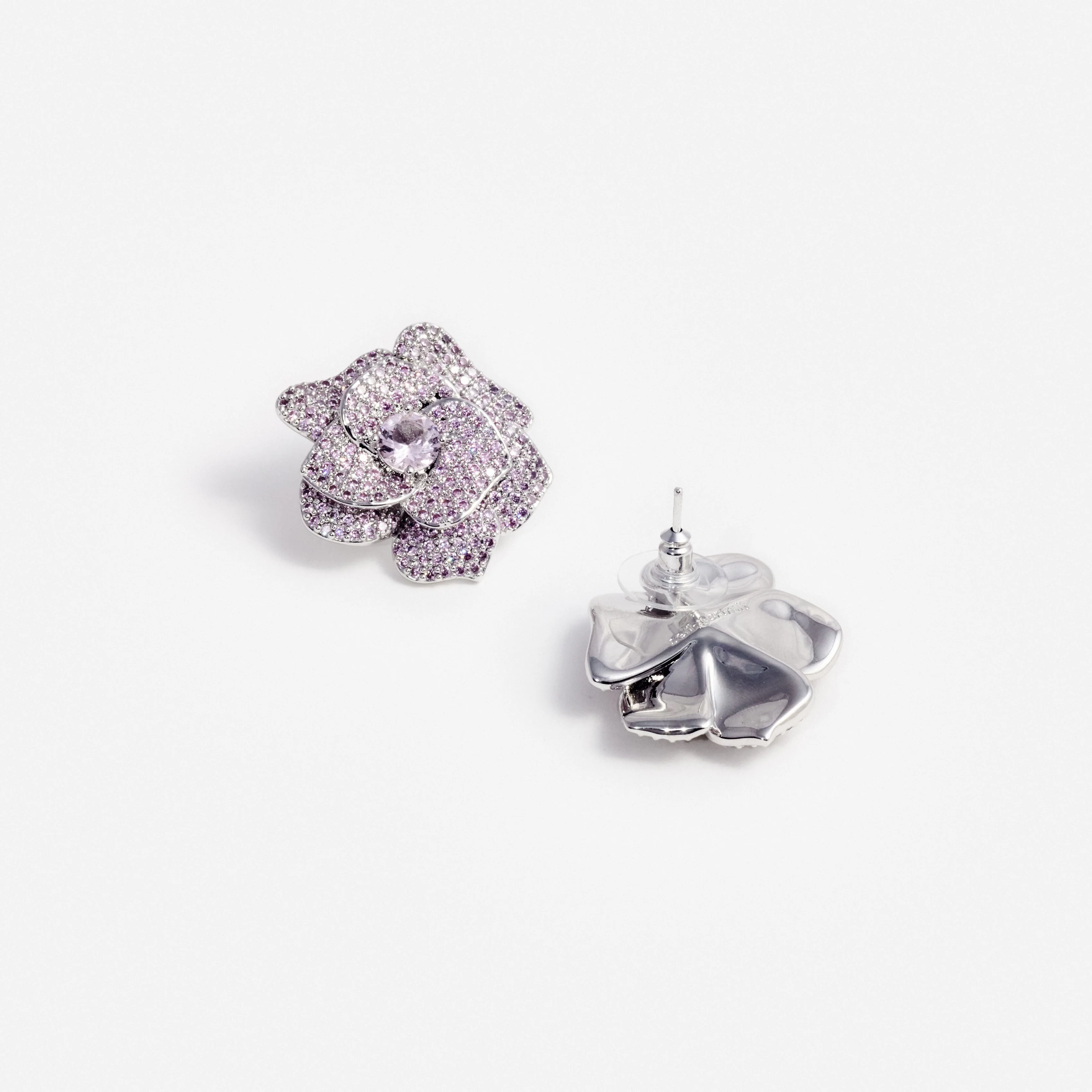 Pink Crystal Flower Earrings - Image 3