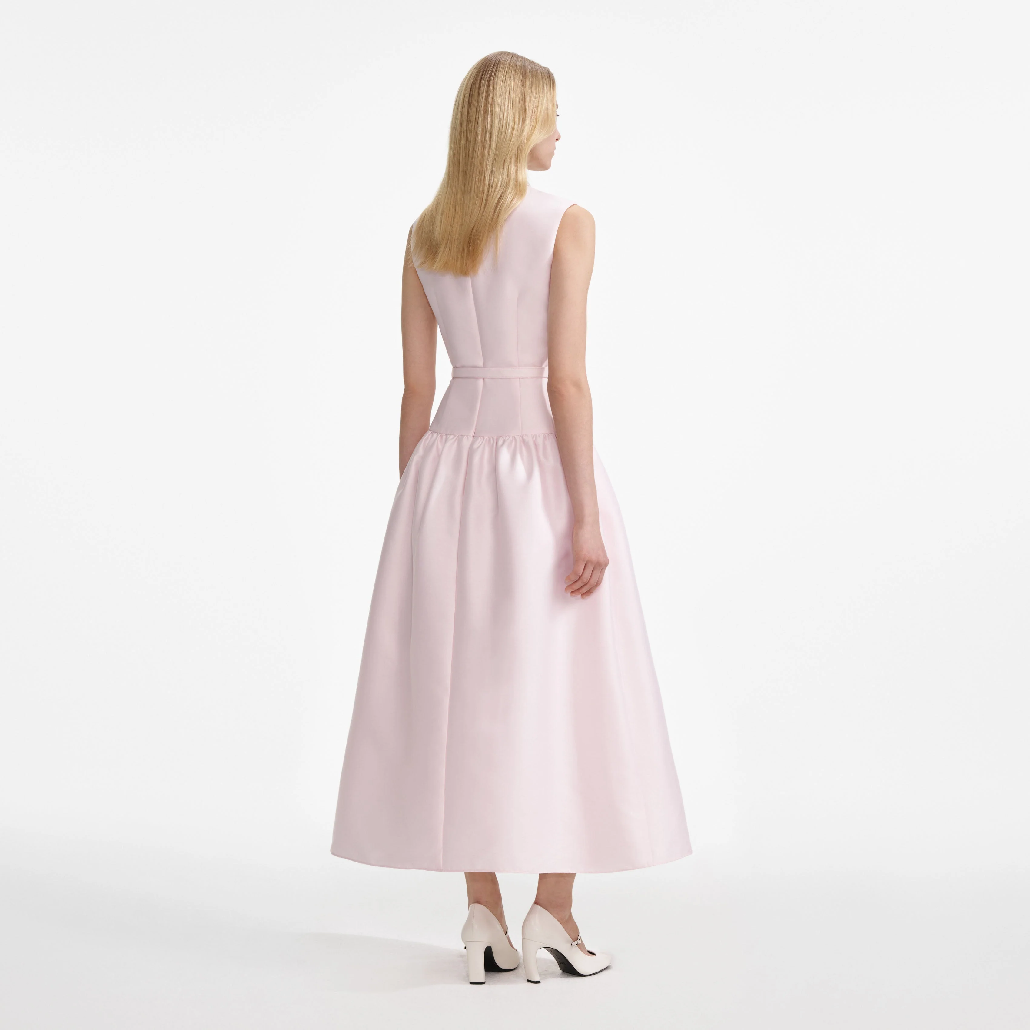 Pink Taffeta Belted Midi Dress - Image 3