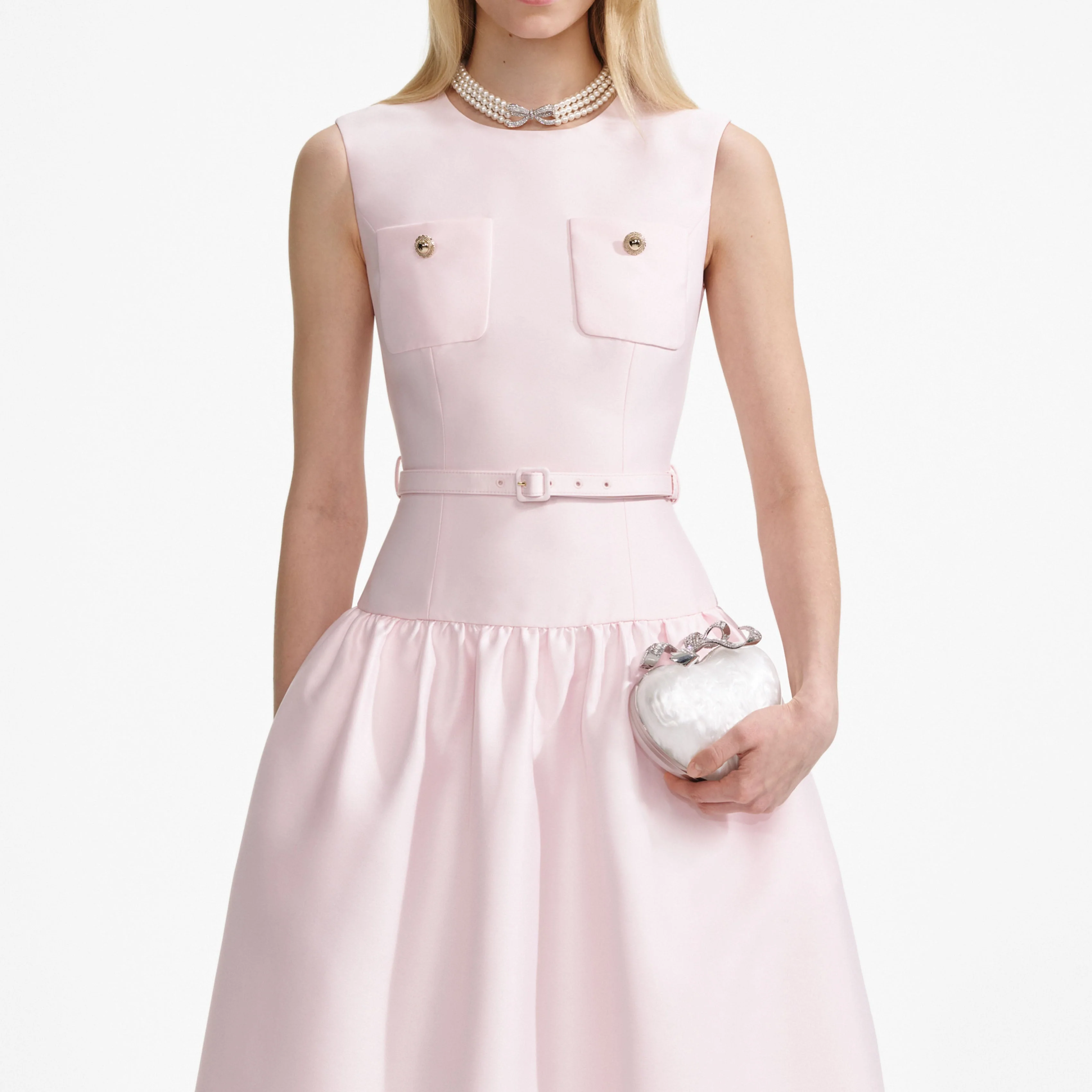 Pink Taffeta Belted Midi Dress - Image 4