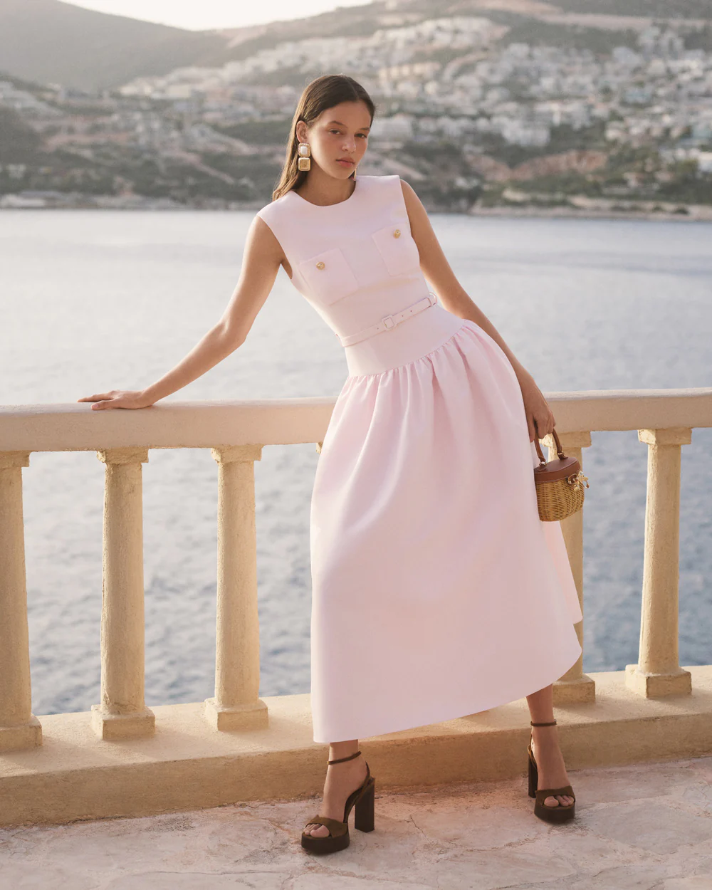 Pink Taffeta Belted Midi Dress - Image 6