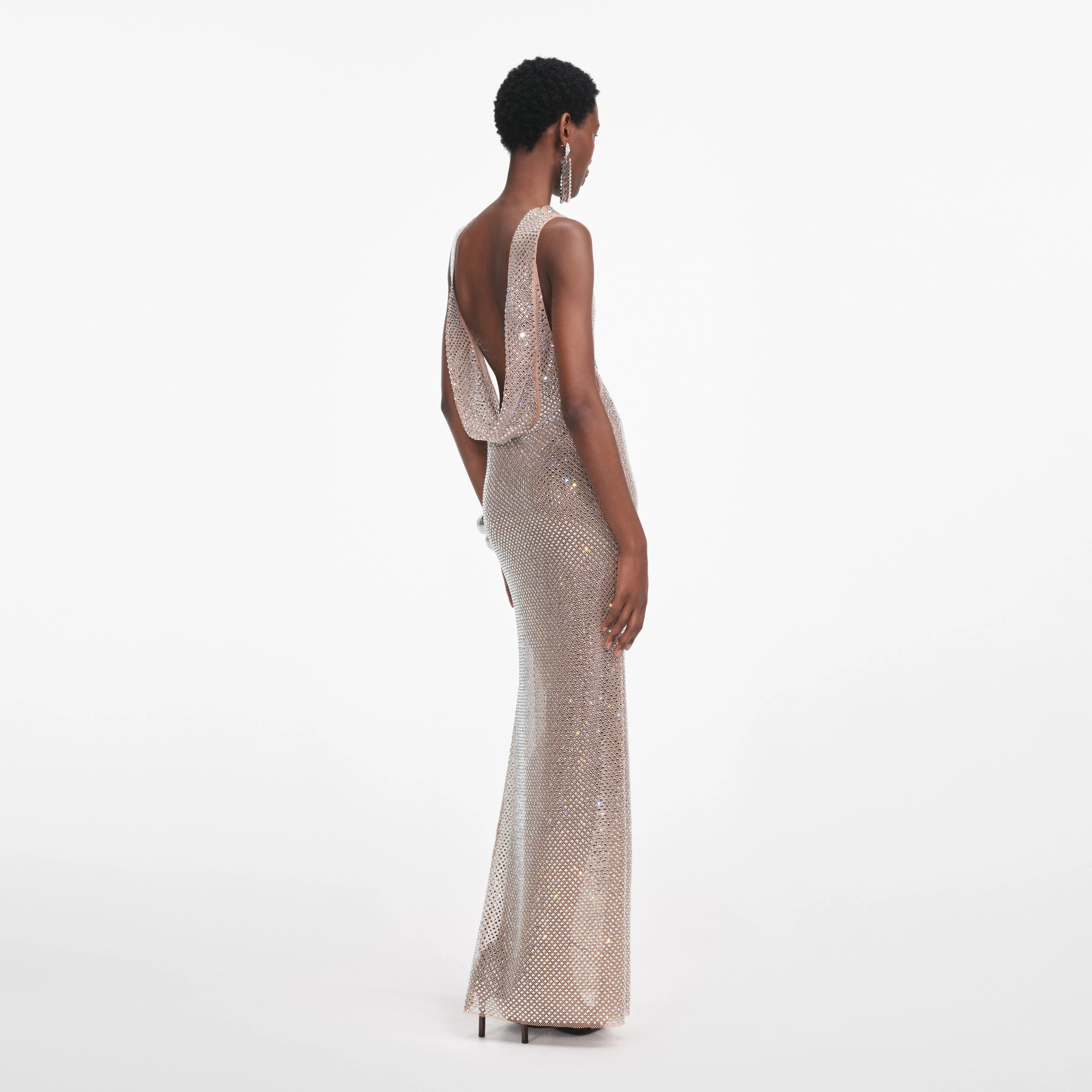 Silver Rhinestone Drape Maxi Dress - Image 3