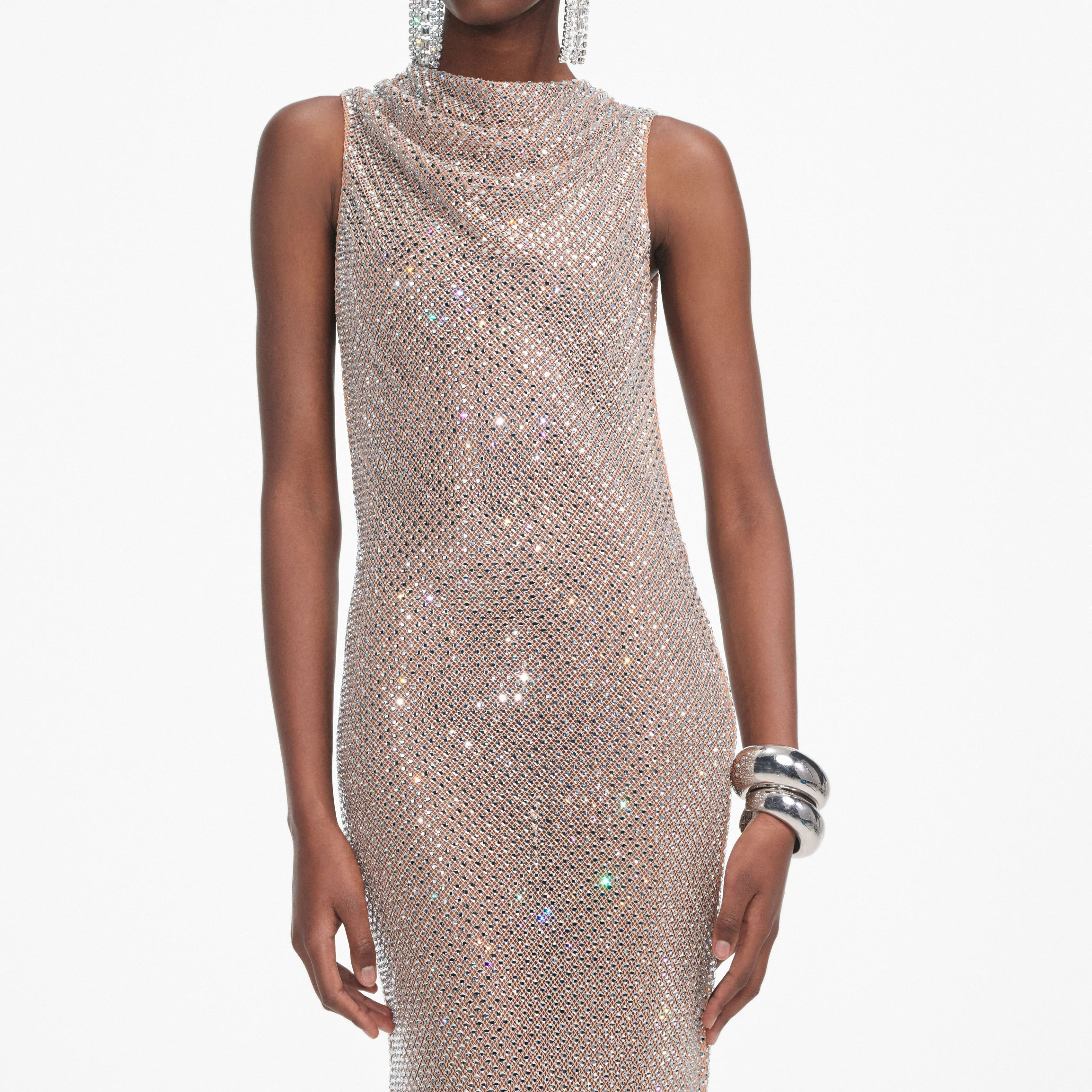 Silver Rhinestone Drape Maxi Dress - Image 4