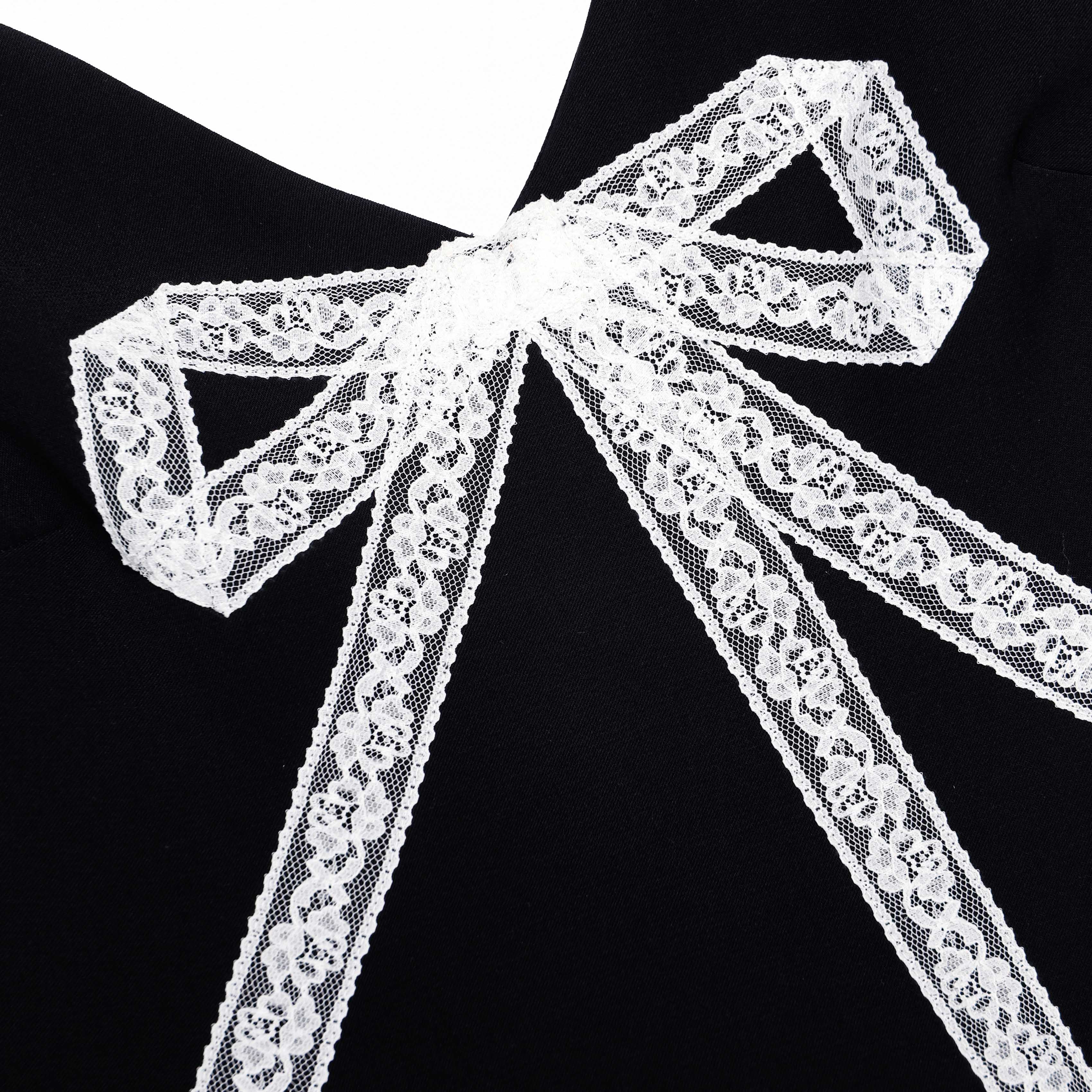 Black Crepe Bow Lace Mini Dress - Image 6