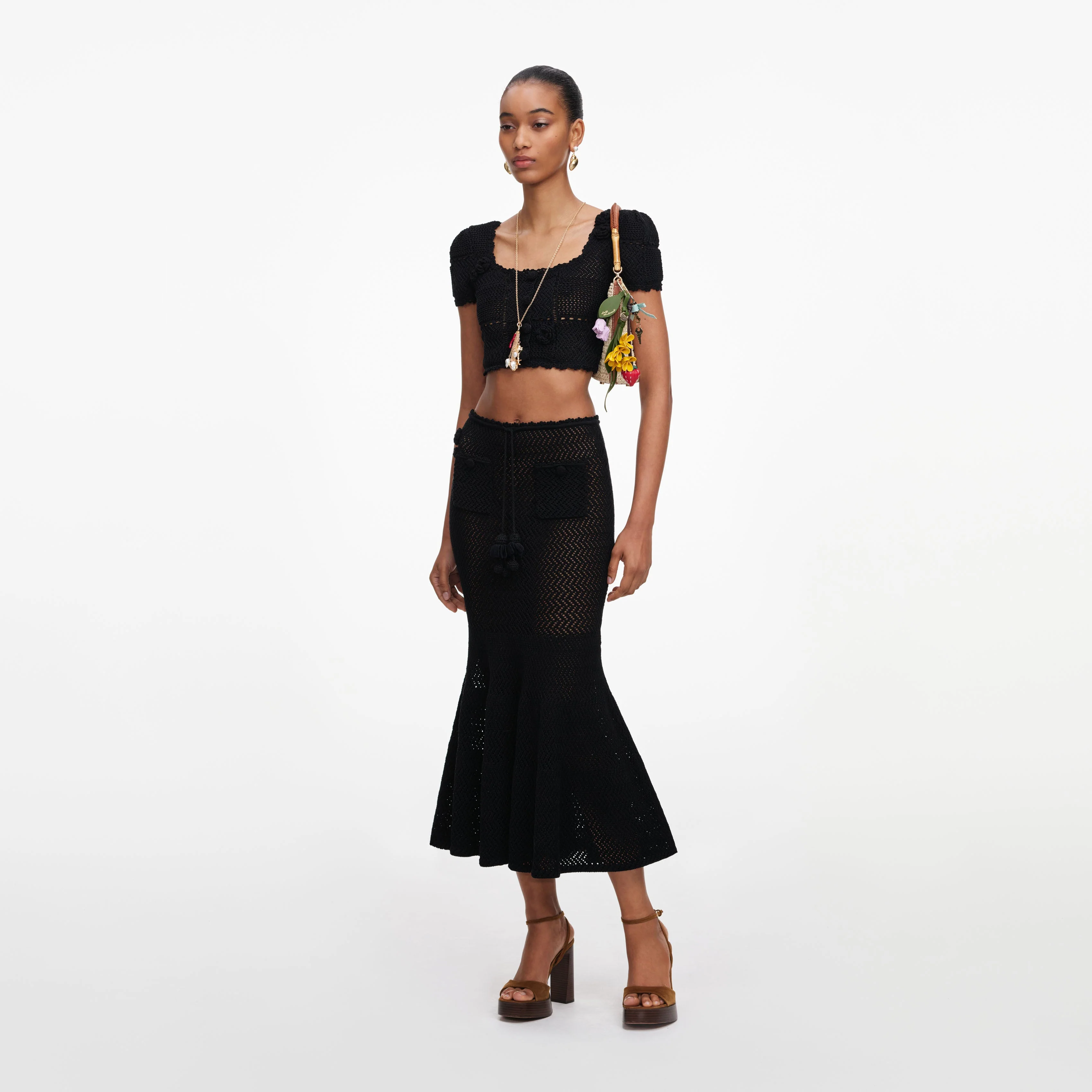 Black Crochet Knit Midi Skirt - Image 2