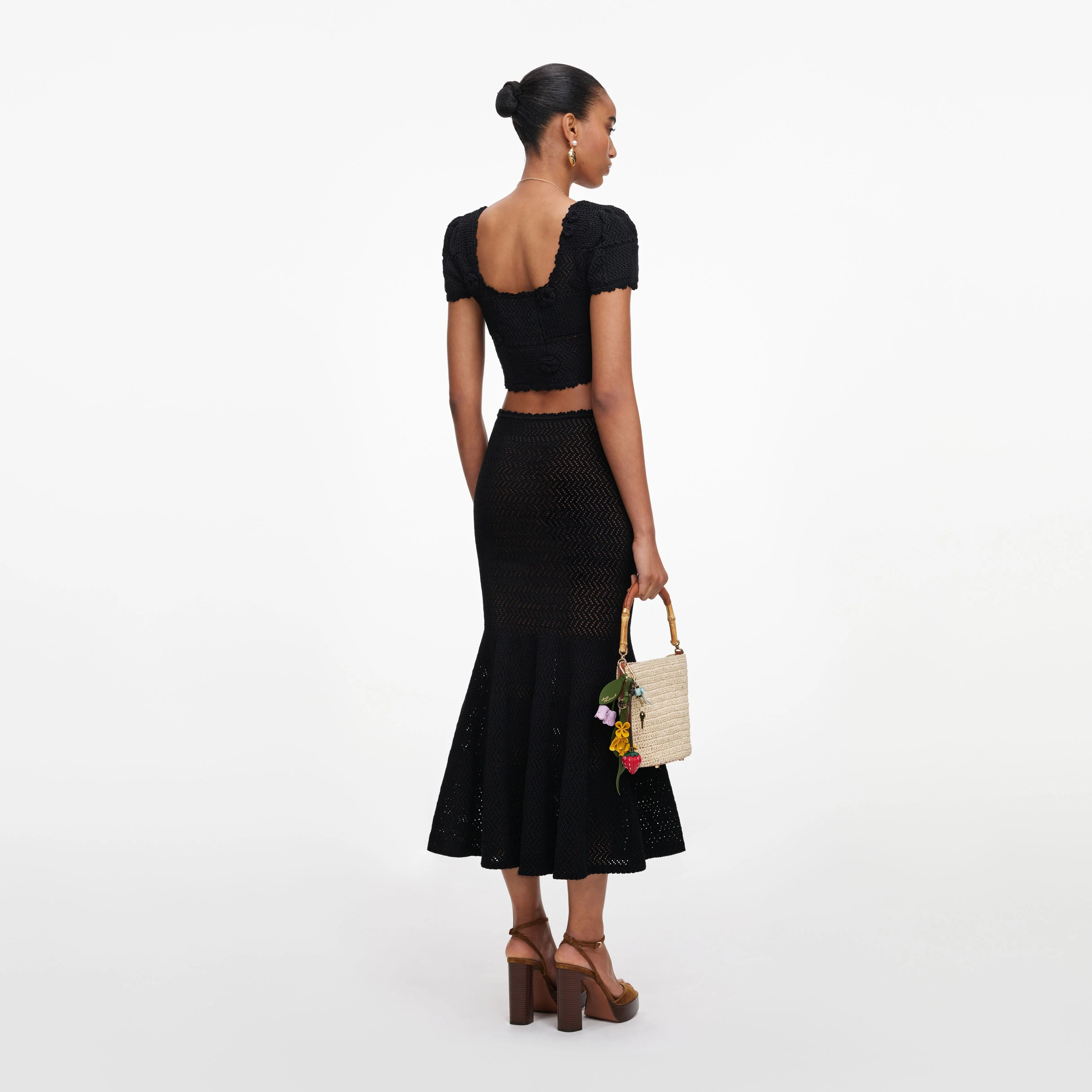 Black Crochet Knit Midi Skirt - Image 3