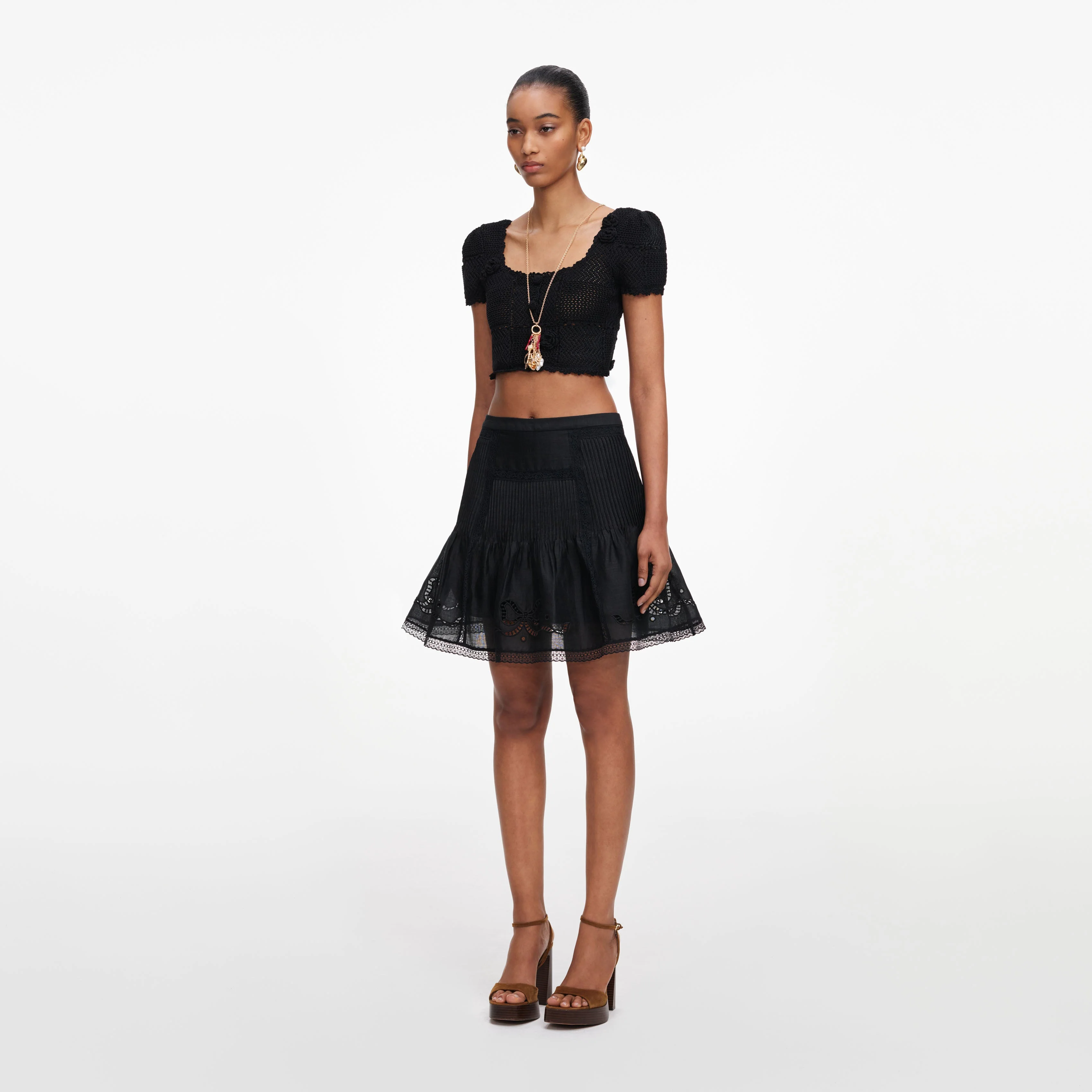 Black Embroidered Mini Skirt - Image 2