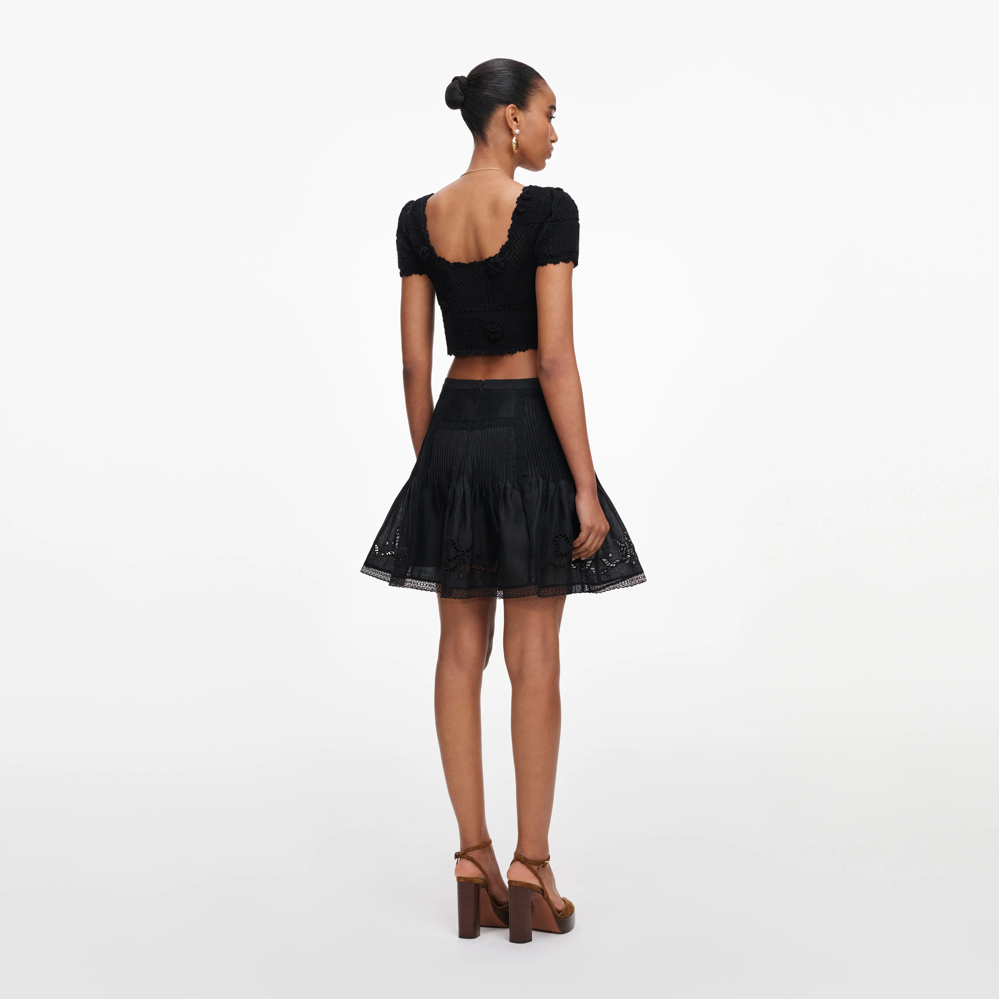Black Embroidered Mini Skirt - Image 3