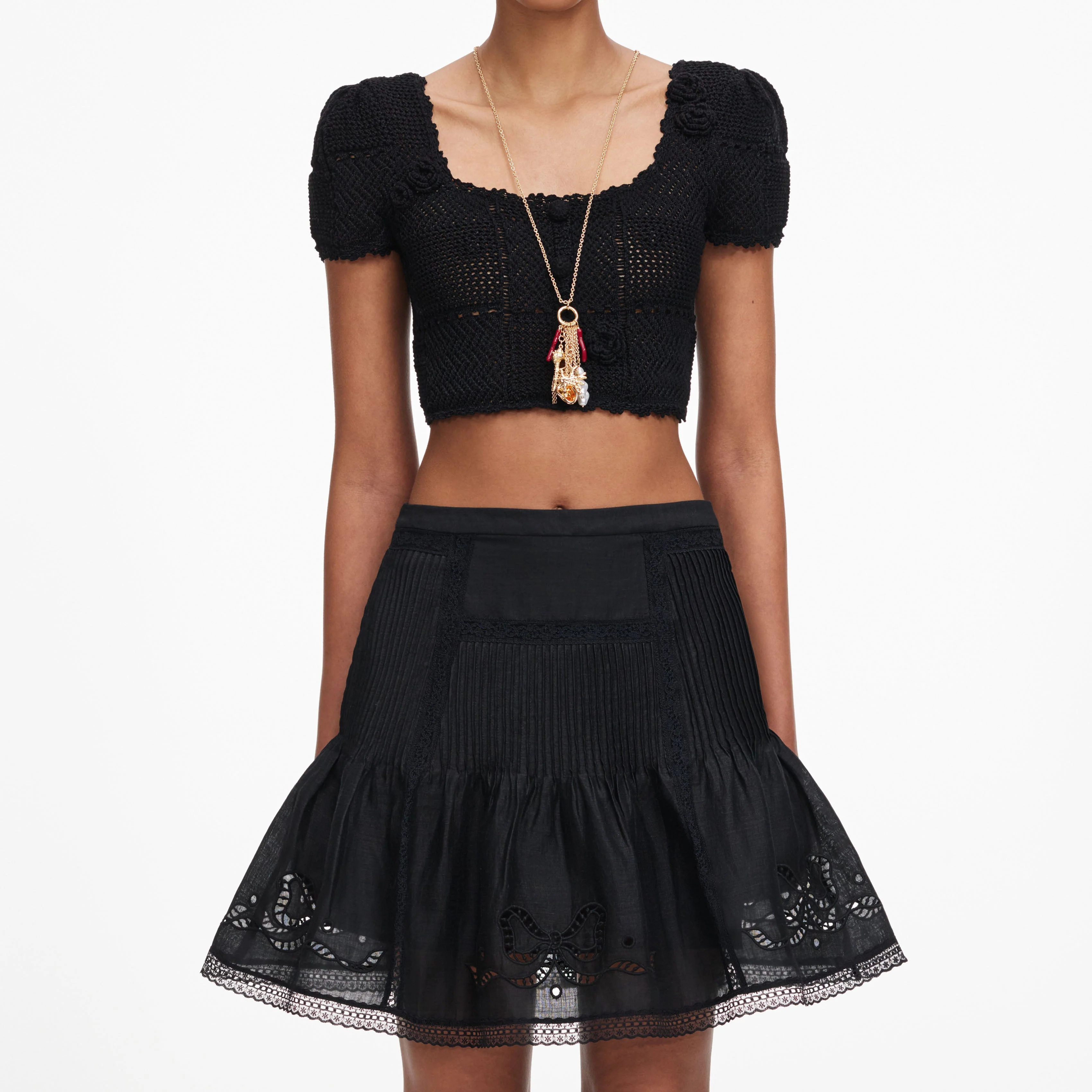 Black Embroidered Mini Skirt - Image 4