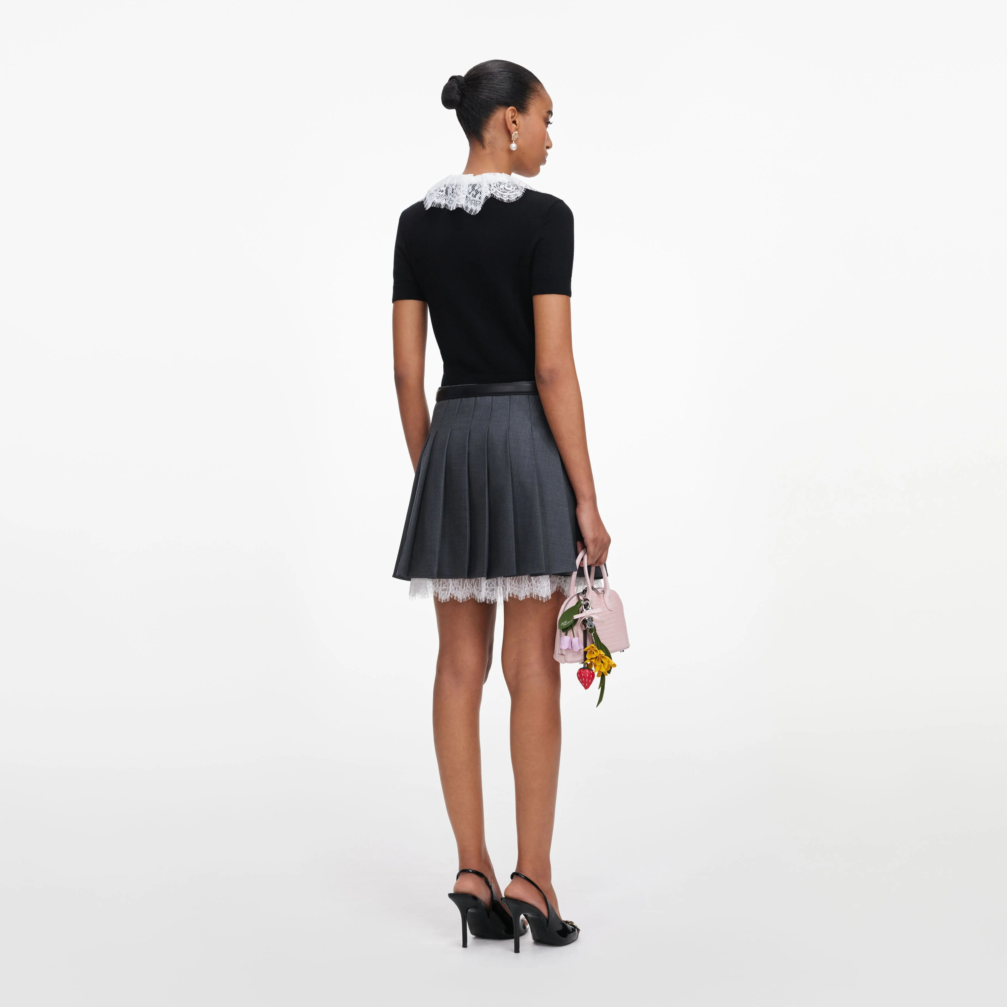 Black Knit Lace Collar Top - Image 3