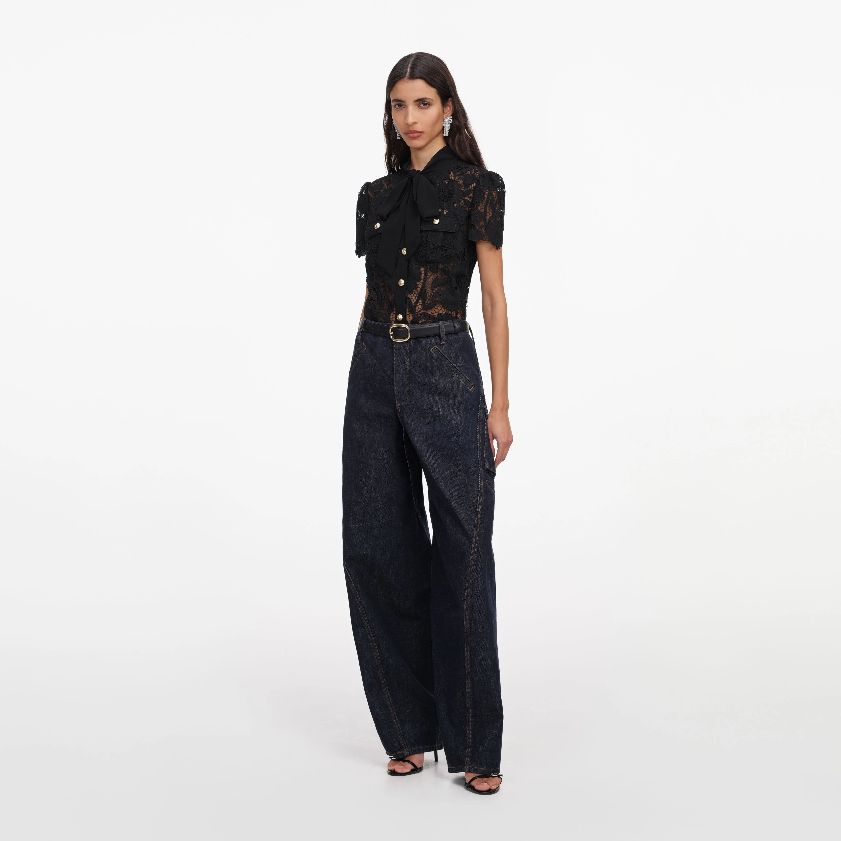 Black Lace Tie Neck Top - Image 2