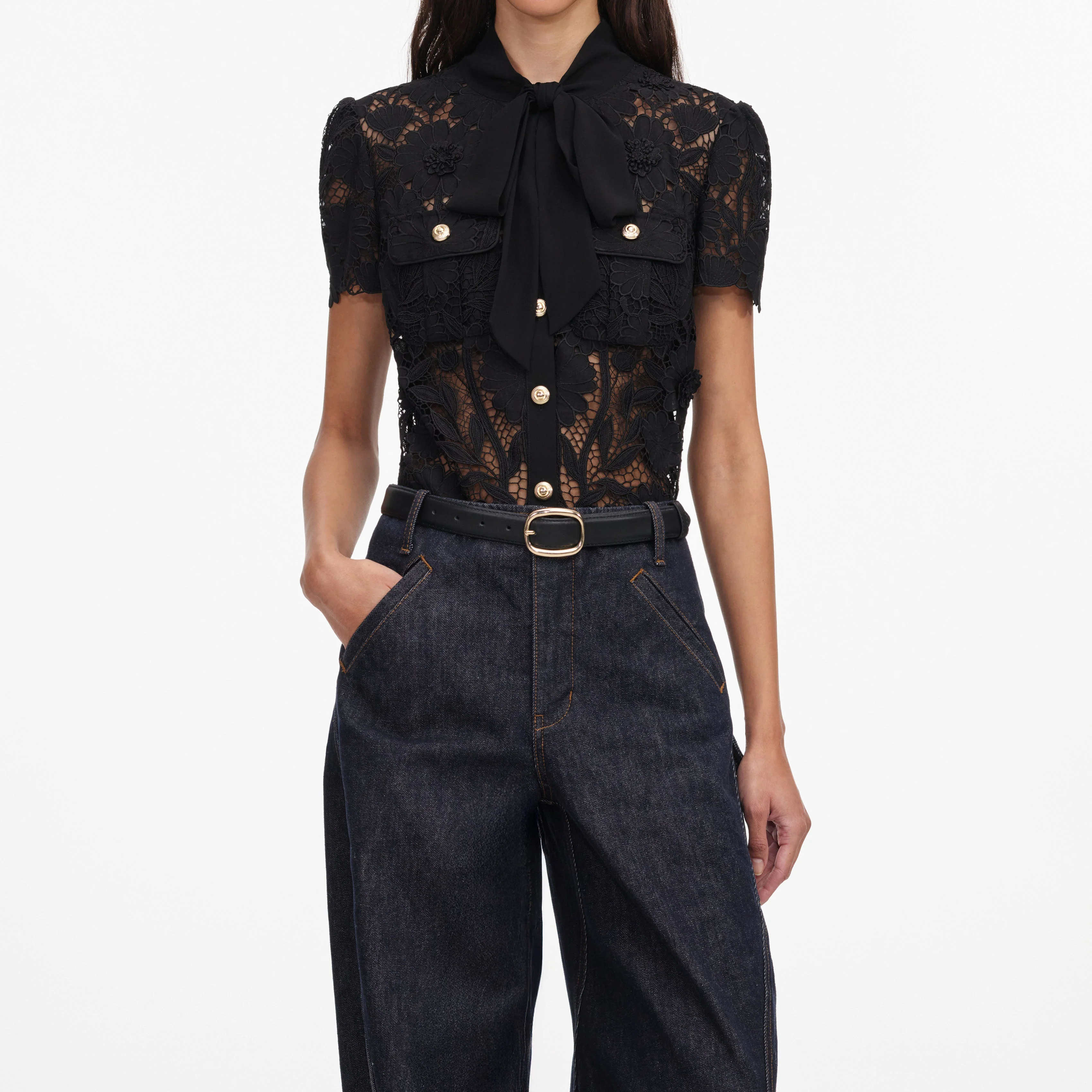 Black Lace Tie Neck Top - Image 4
