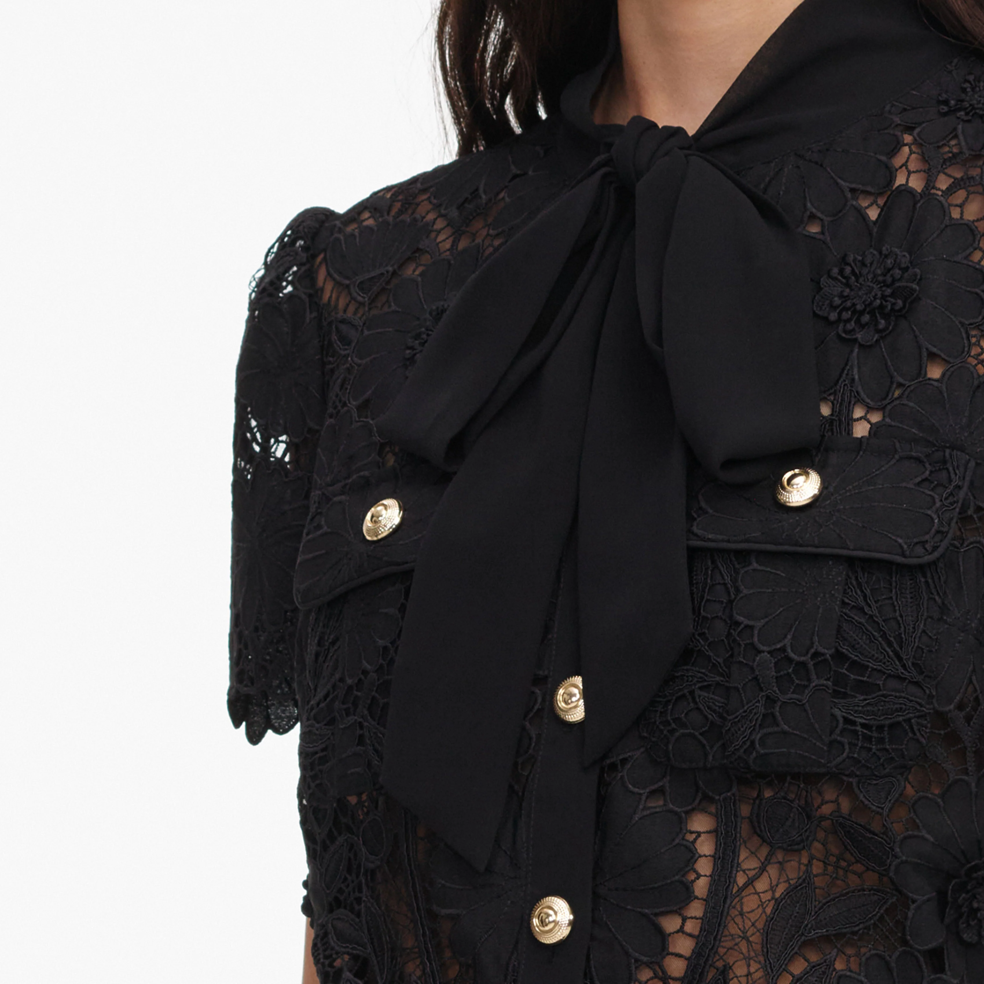 Black Lace Tie Neck Top - Image 5