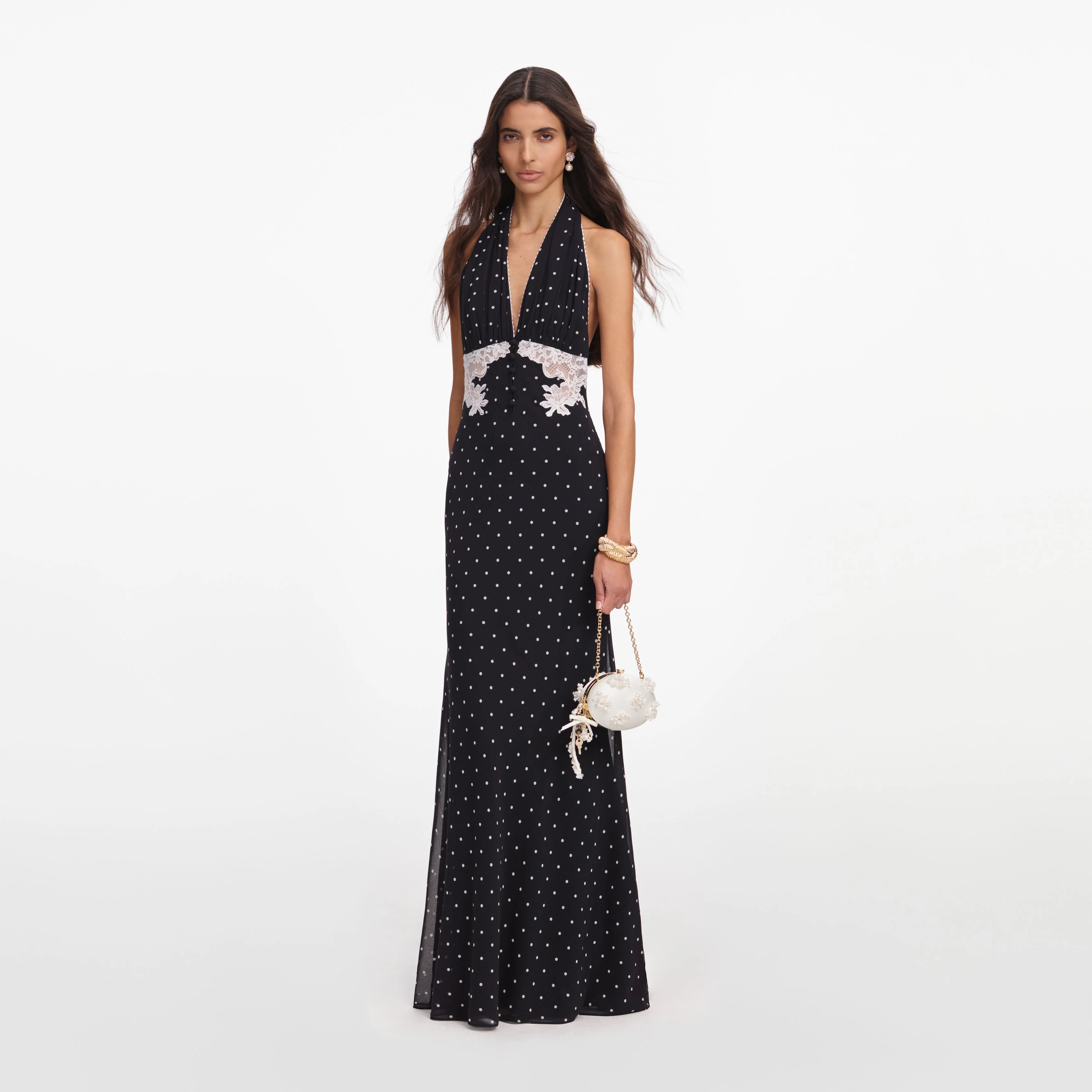 Black Polka Dot Halter Neck Maxi Dress - Image 2