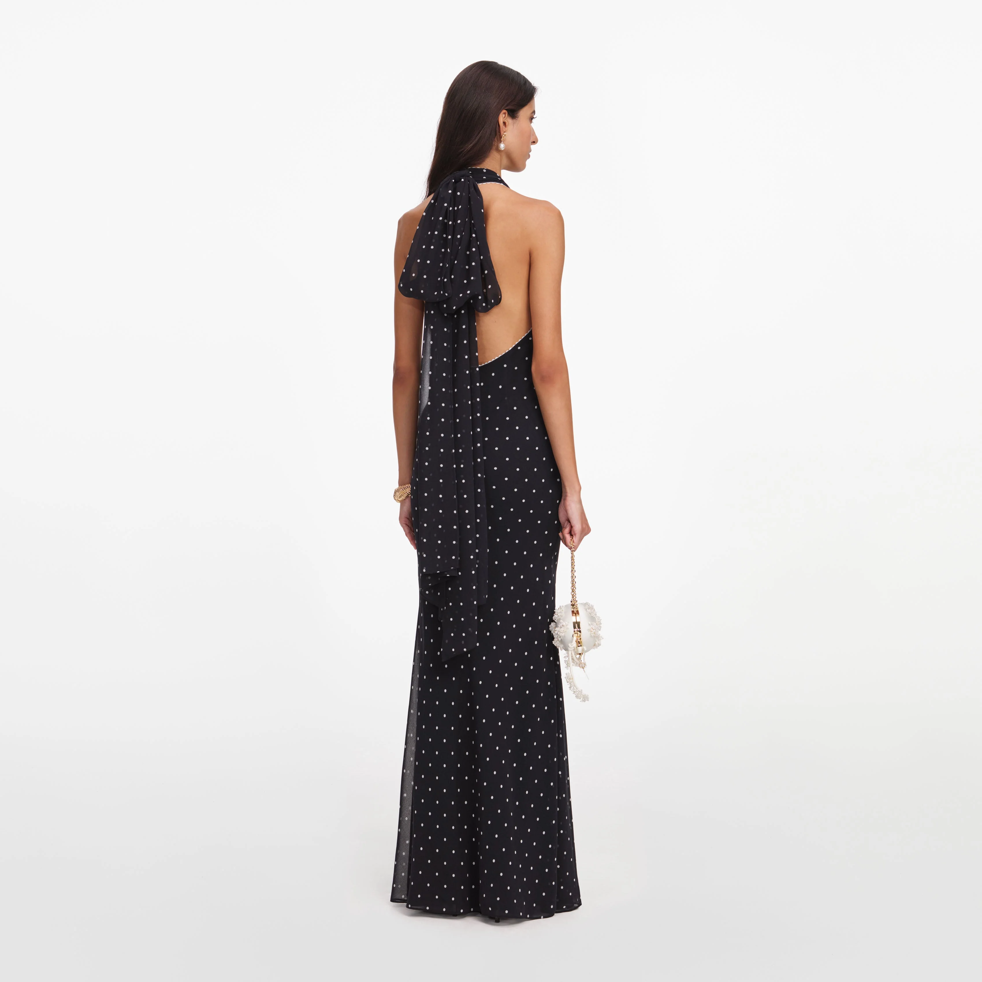 Black Polka Dot Halter Neck Maxi Dress - Image 3
