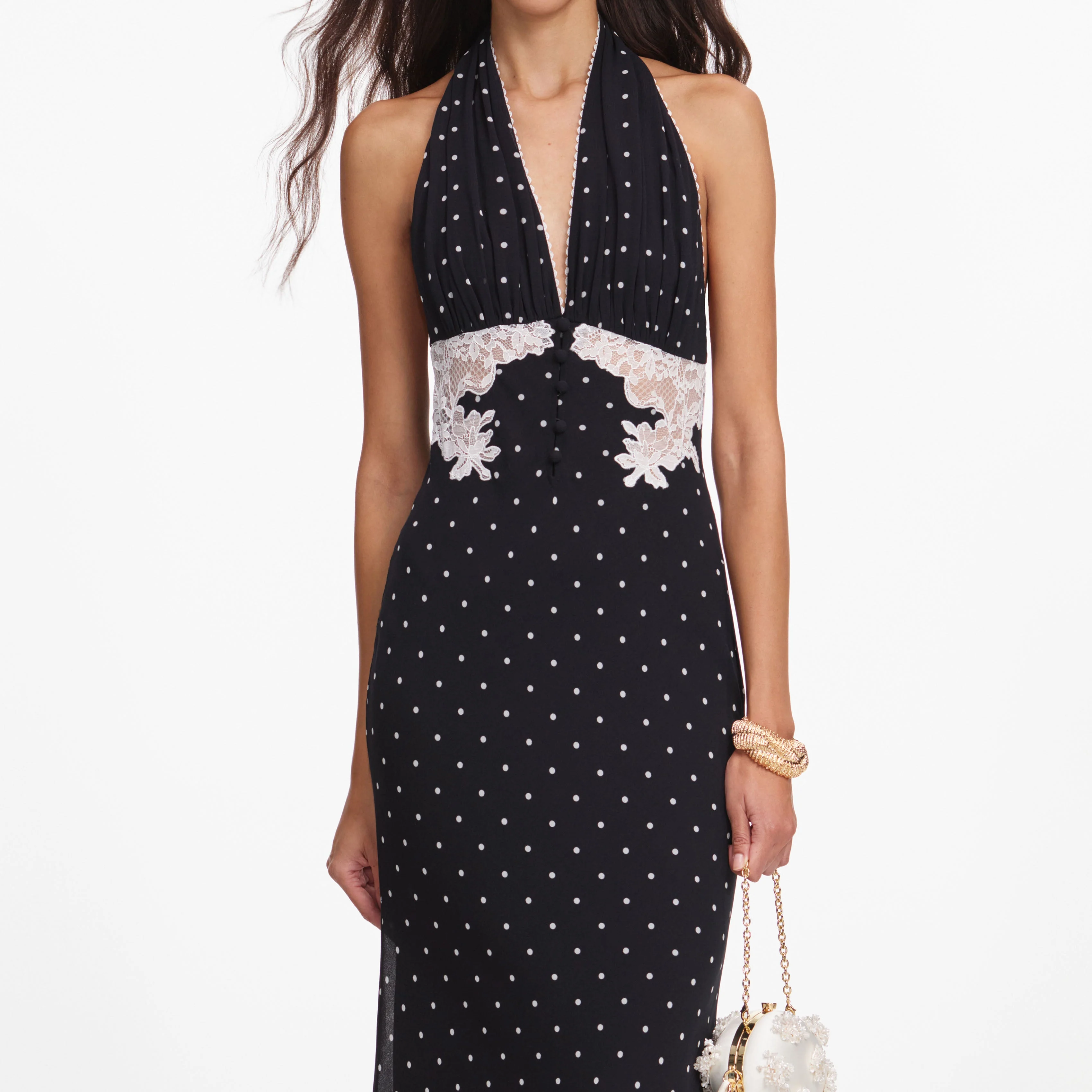 Black Polka Dot Halter Neck Maxi Dress - Image 4